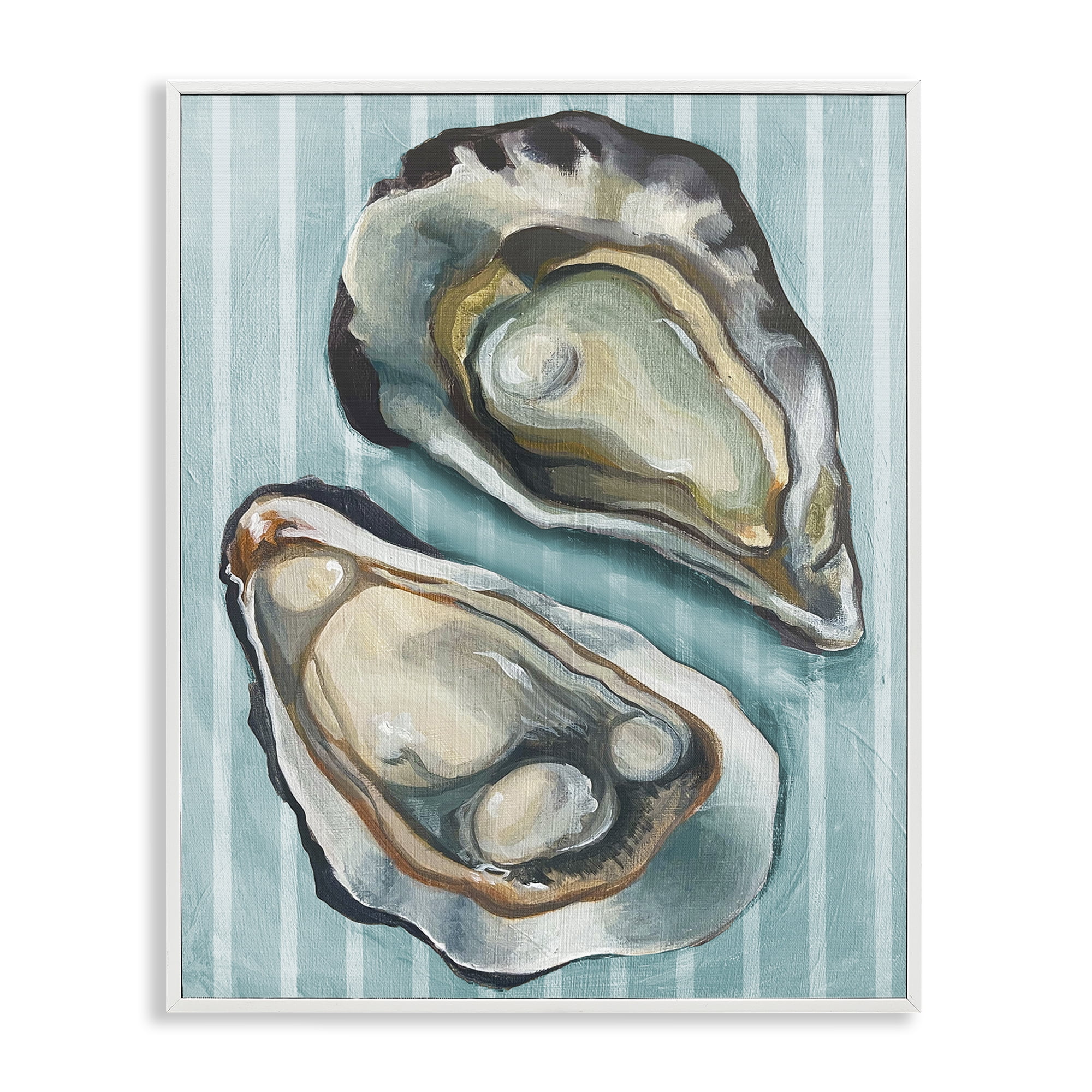 Stupell Industries Oysters on Blue Stripes Animals Painting White Framed Art Print Wall Art, 16 x 20