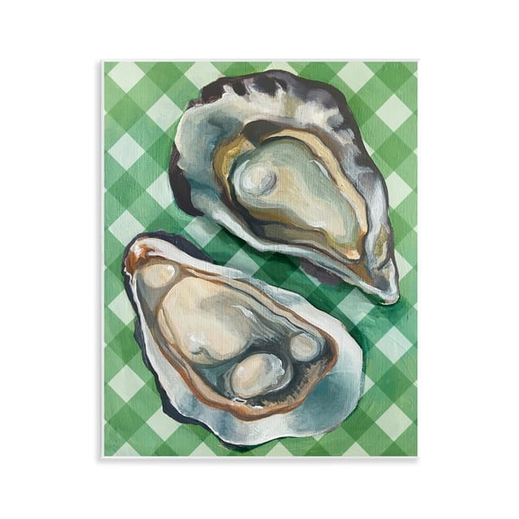 Stupell Industries Oysters on Green Plaid Animals Painting Unframed Art Print Wall Art, 11 x 14