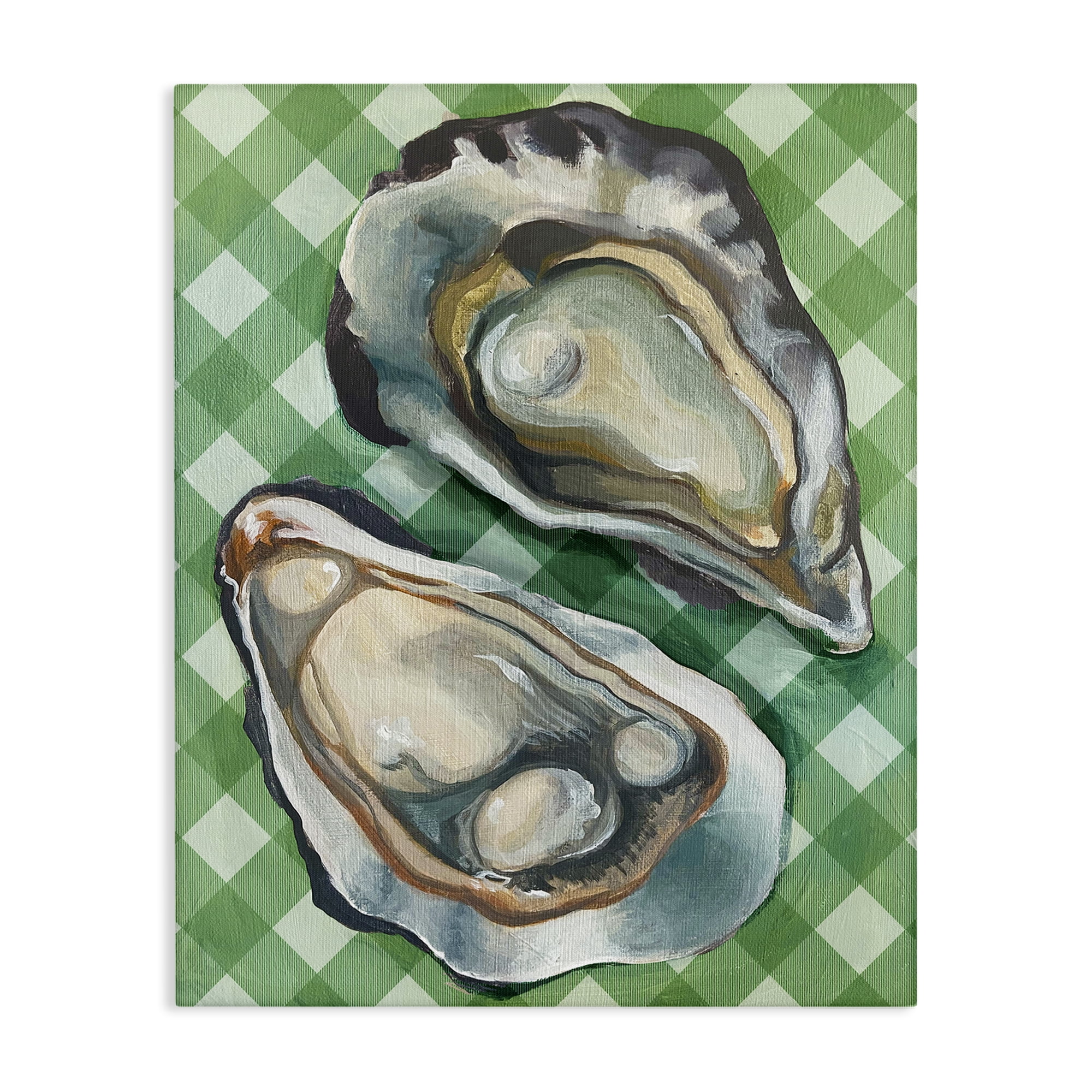 Stupell Industries Oysters on Green Plaid Animals Painting Wrapped Canvas Art Print Wall Art, 24 x 30