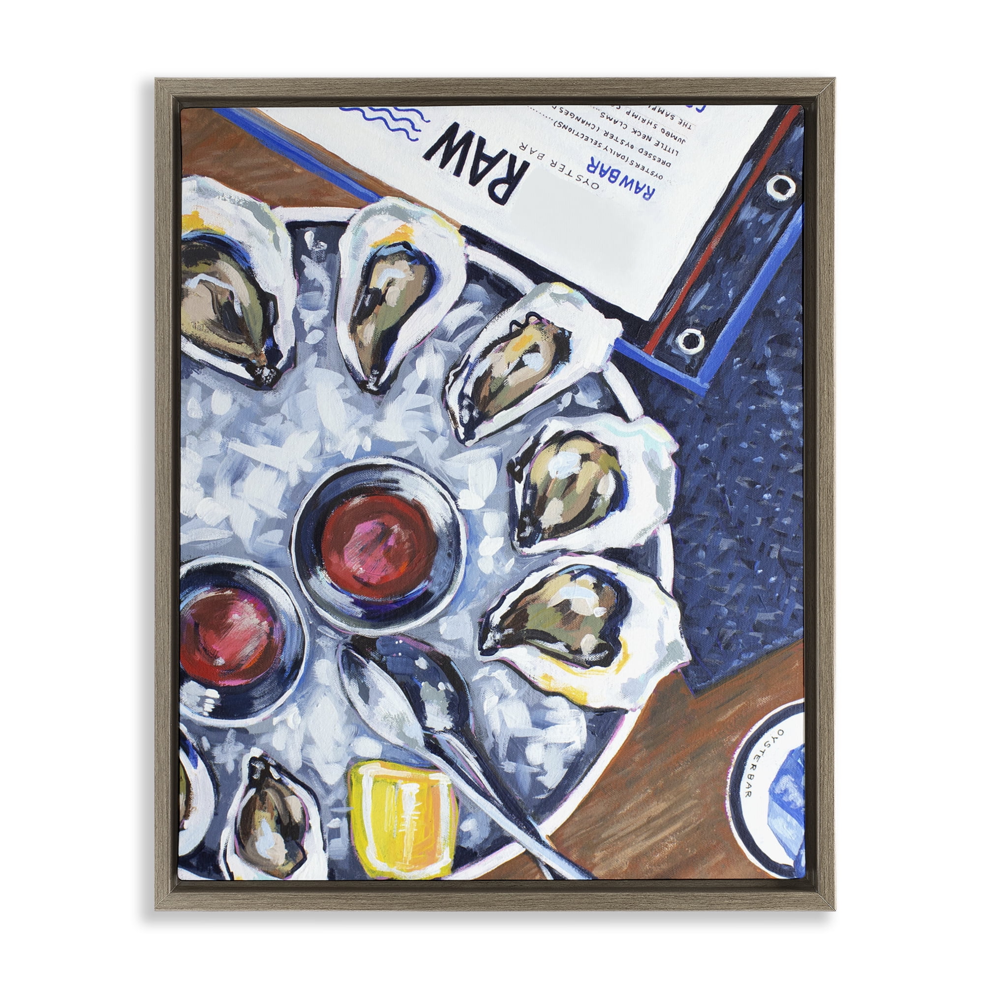 Stupell Industries Oysters on Ice Brown Framed Floater Canvas Wall Art, design by Rachel Nerney