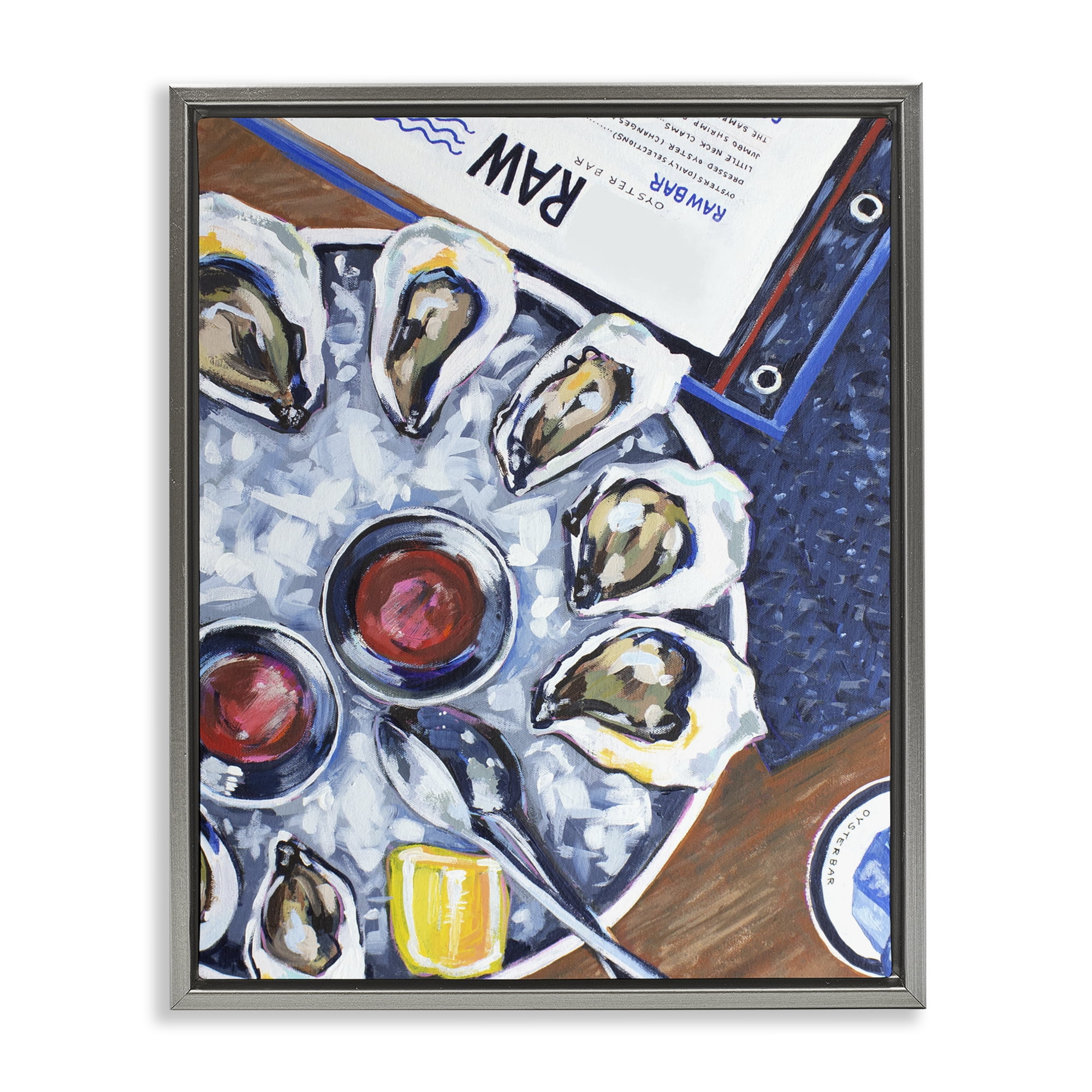 Stupell Industries Oysters on Ice Gray Framed Floater Canvas Wall Art, design by Rachel Nerney