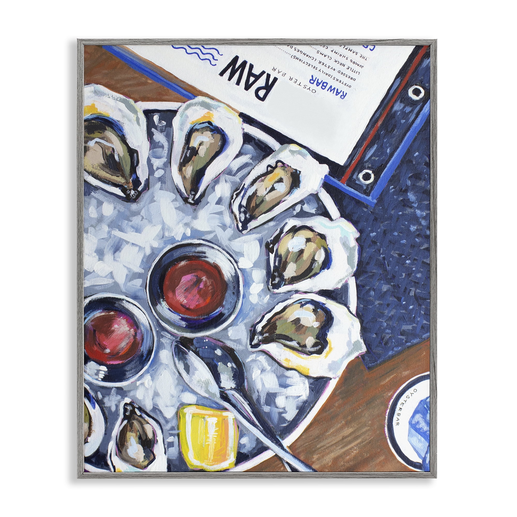 Stupell Industries Oysters on Ice Gray Framed Giclee Art, design by Rachel Nerney