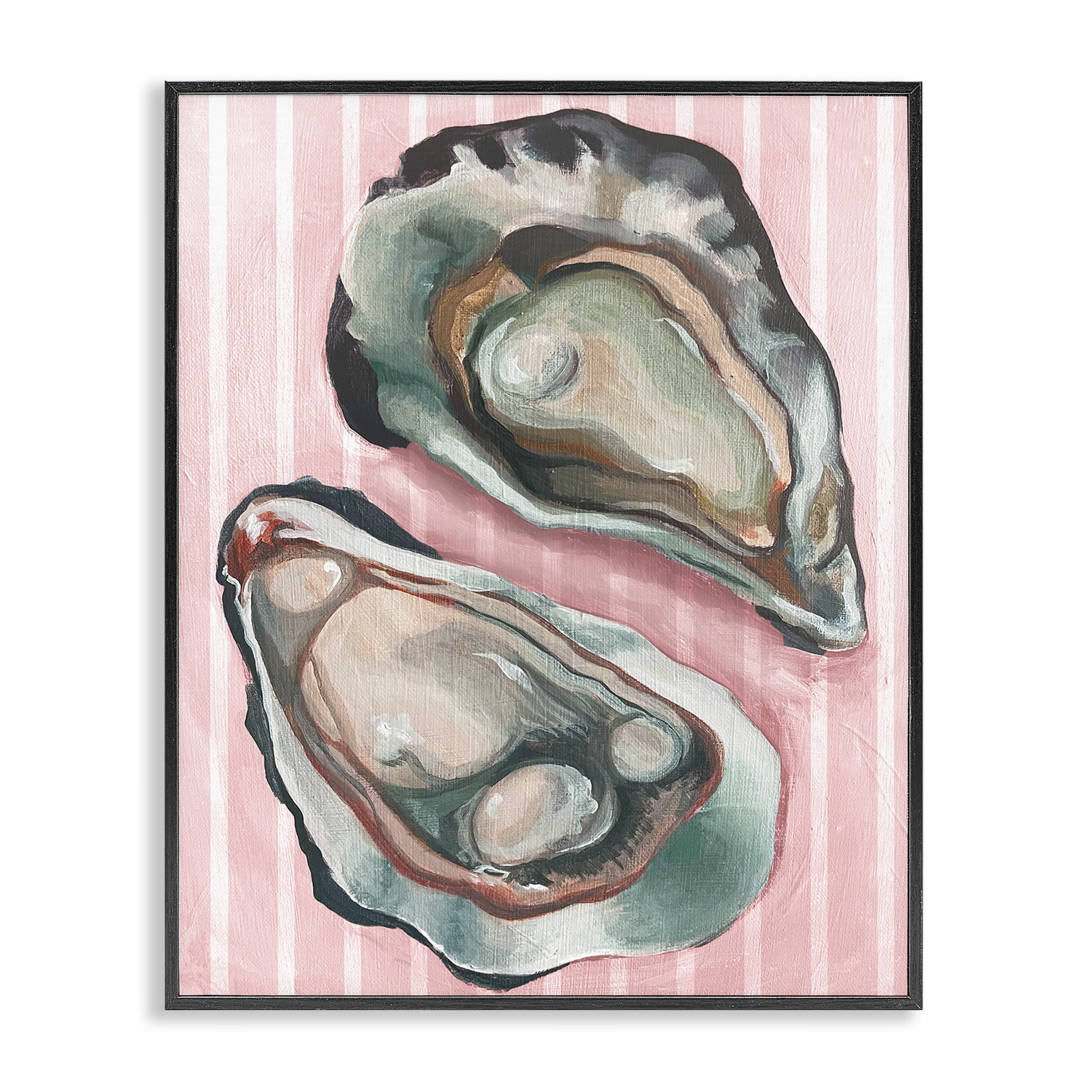 Stupell Industries Oysters on Pink Stripes Animals Painting Black Framed Art Print Wall Art, 16 x 20