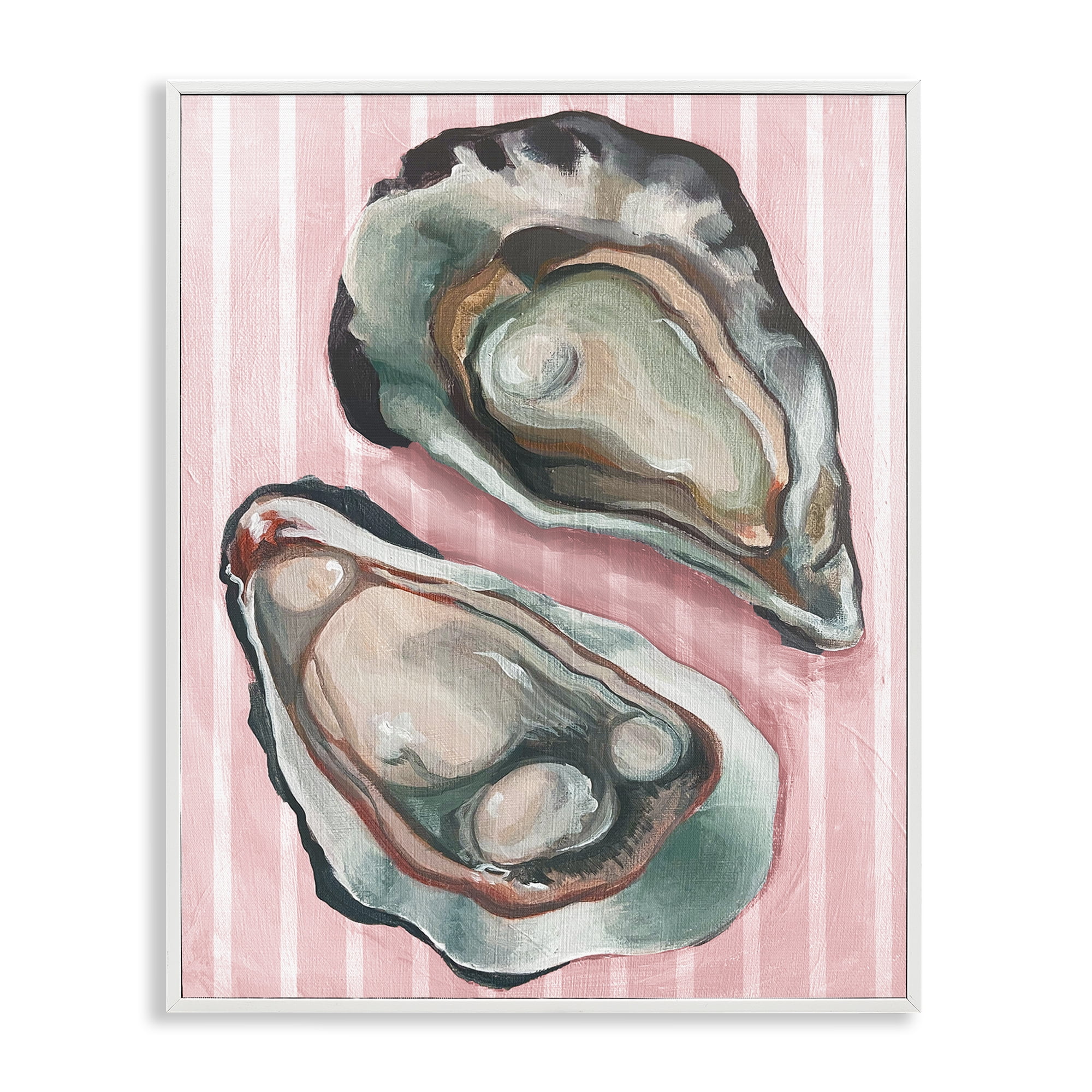 Stupell Industries Oysters on Pink Stripes Animals Painting White Framed Art Print Wall Art, 16 x 20