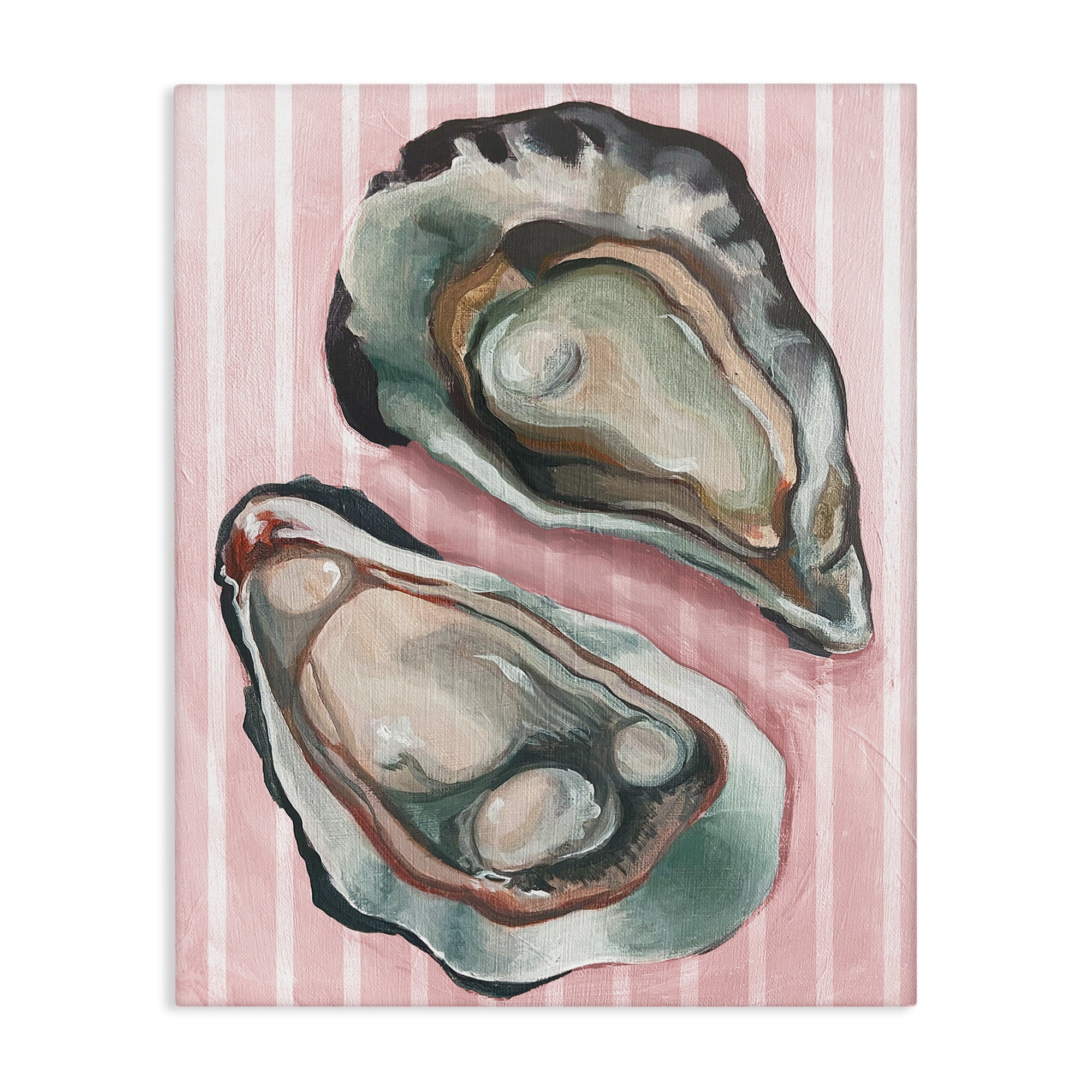 Stupell Industries Oysters on Pink Stripes Animals Painting Wrapped Canvas Art Print Wall Art, 24 x 30