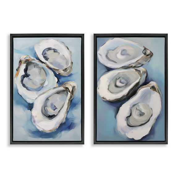 Stupell Industries Oysters on the Half Shell Nautical & Beach Painting Black Floater Framed Canvas Art Print Wall Art, 17 x 25, Set of 2