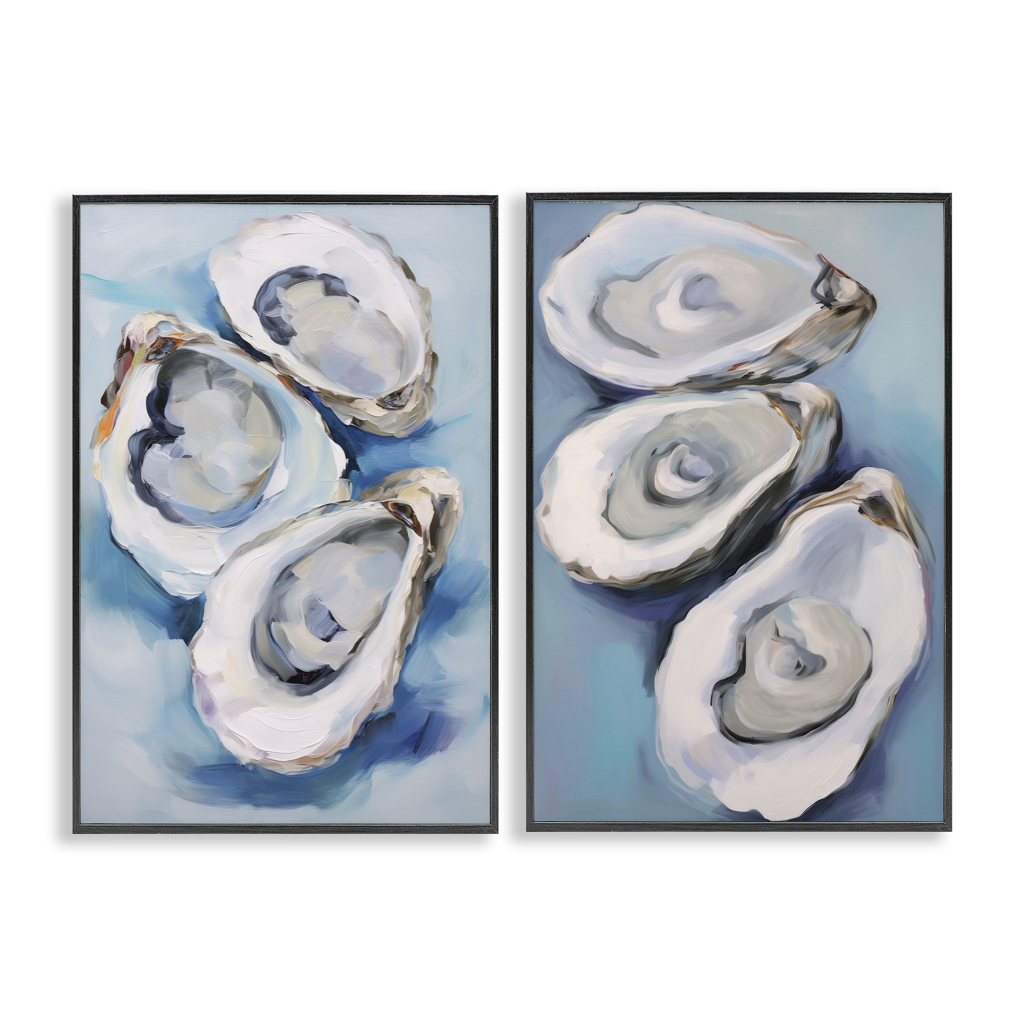 Stupell Industries Oysters on the Half Shell Nautical & Beach Painting Black Framed Art Print Wall Art, 12 x 18, Set of 2