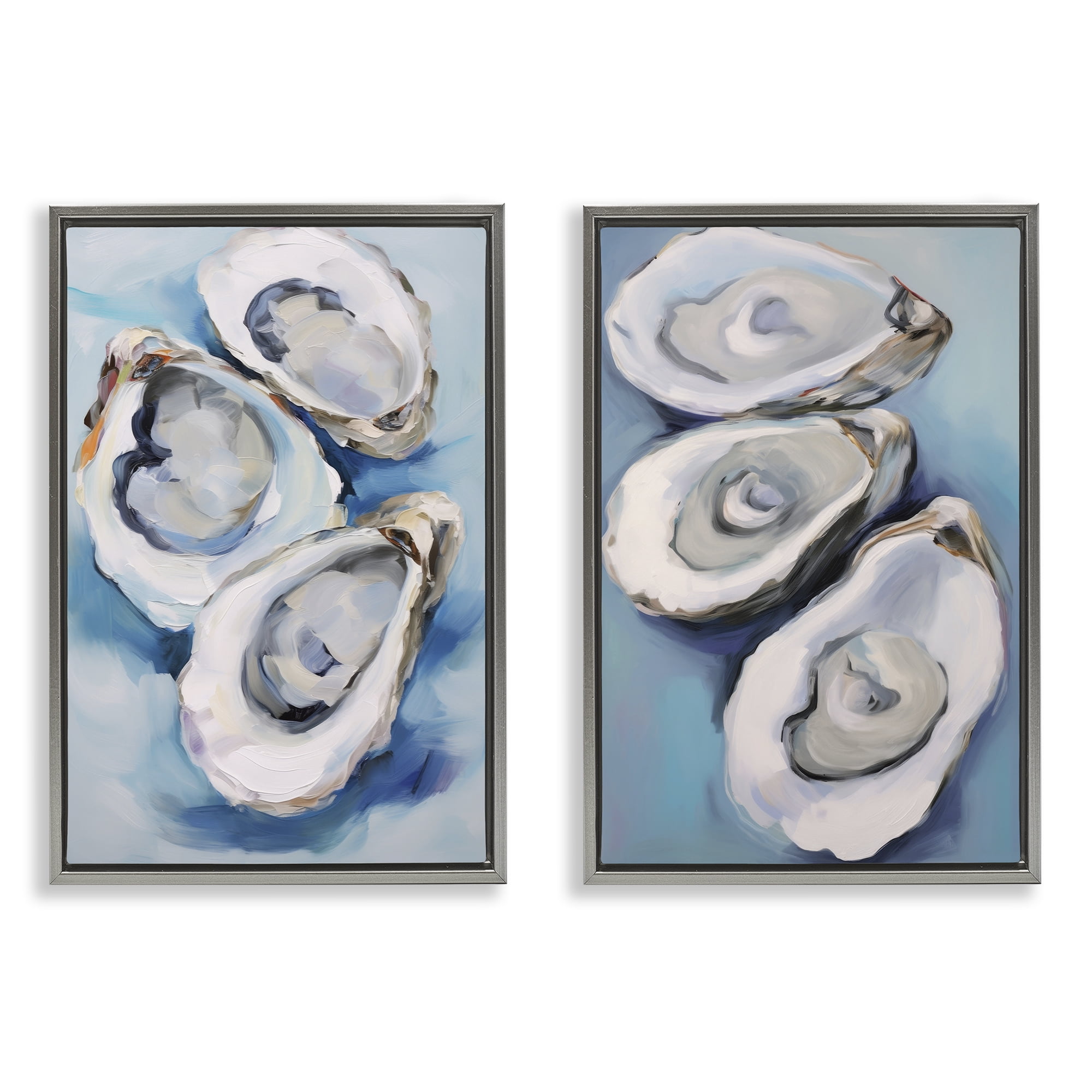 Stupell Industries Oysters on the Half Shell Nautical & Beach Painting Gray Floater Framed Canvas Art Print Wall Art, 17 x 25, Set of 2