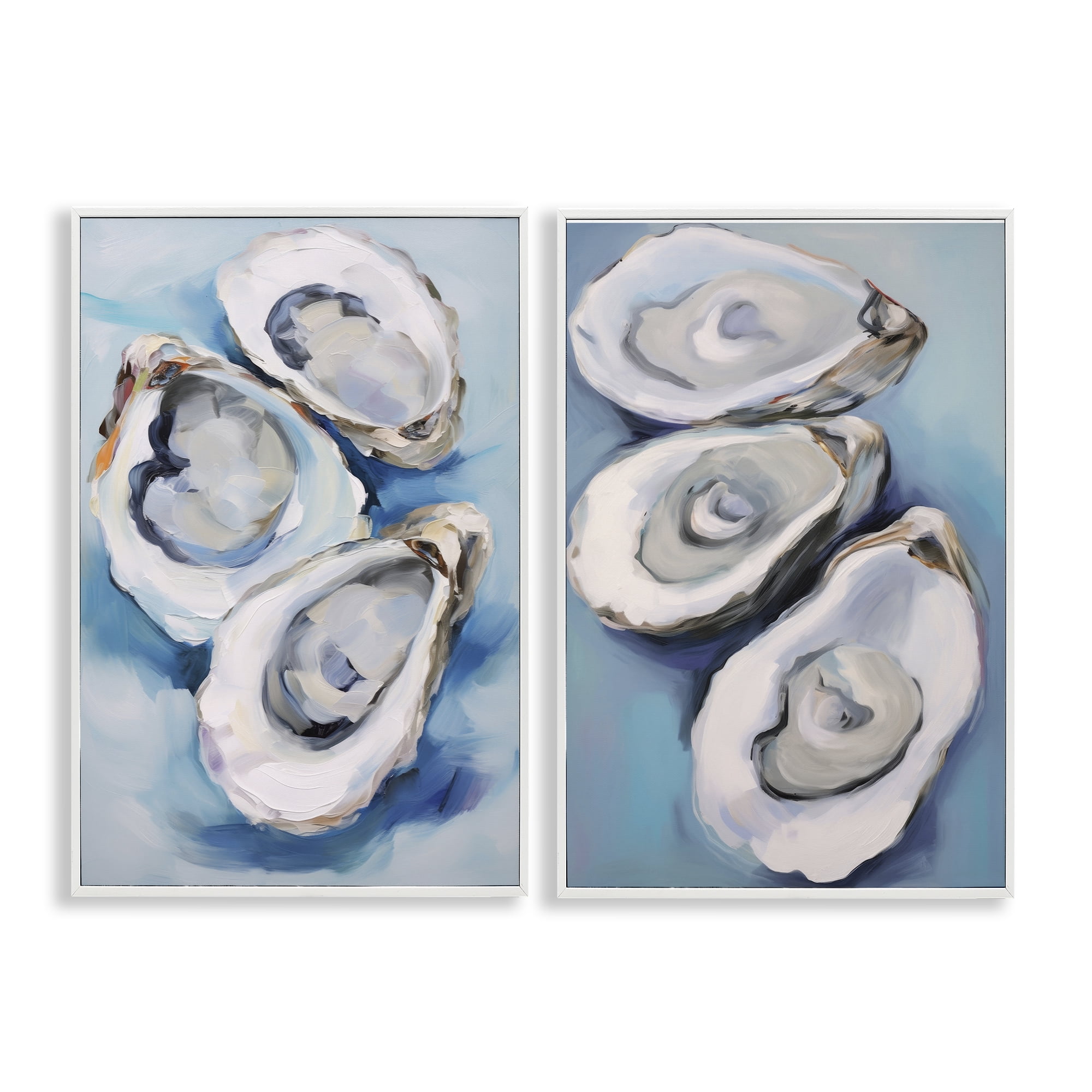 Stupell Industries Oysters on the Half Shell Nautical & Beach Painting White Framed Art Print Wall Art, 16 x 24, Set of 2
