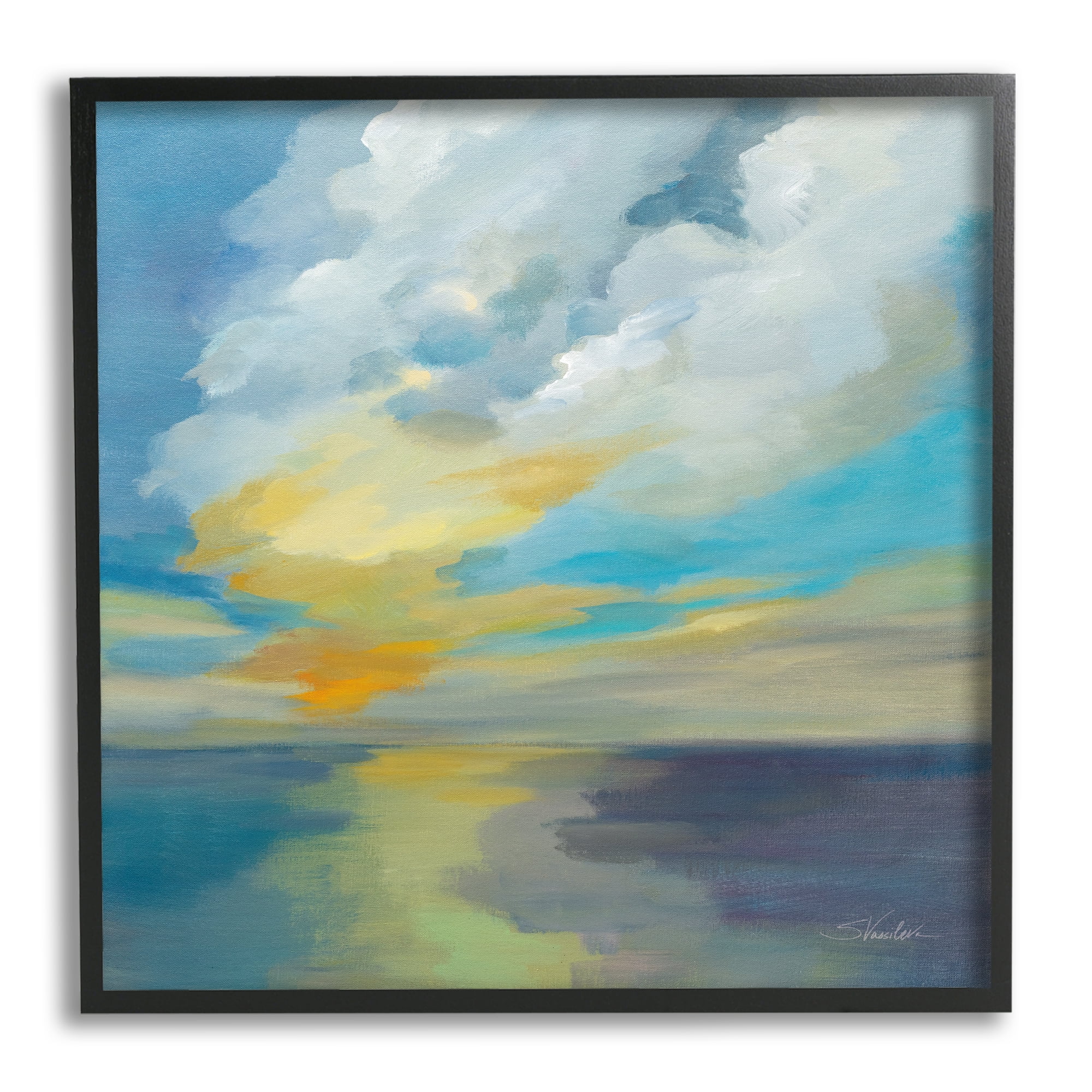 Stupell Industries Pacific Light Sea Painting Nature Painting Black Framed Art Print Wall Art, 24 x 24