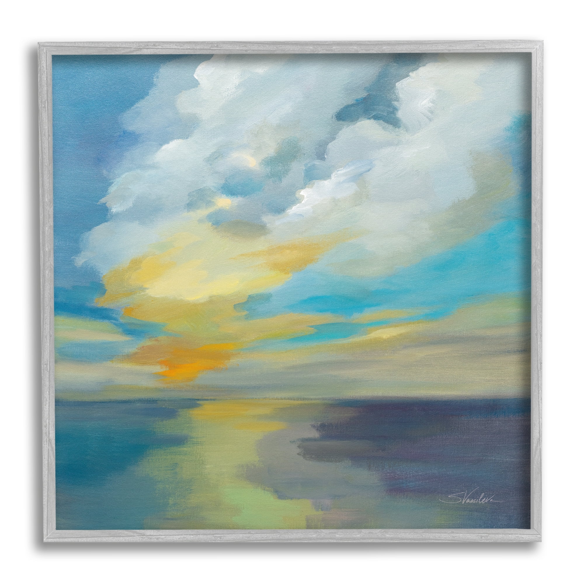 Stupell Industries Pacific Light Sea Painting Nature Painting Gray Framed Art Print Wall Art, 17 x 17