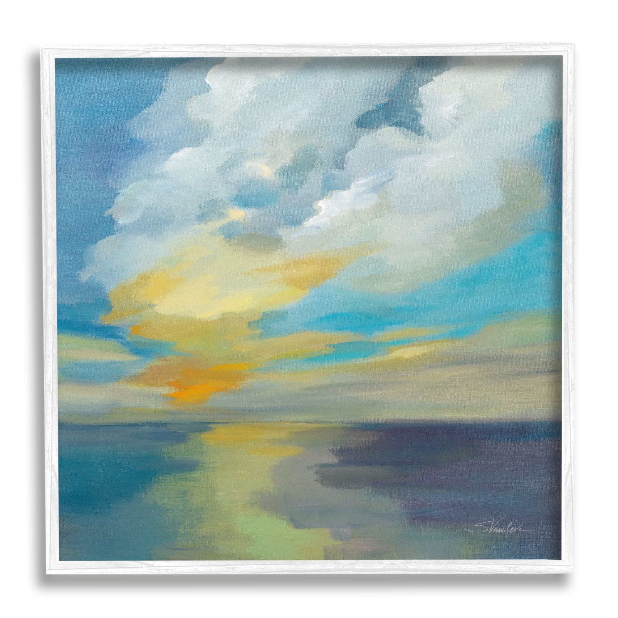 Stupell Industries Pacific Light Sea Painting Nature Painting White Framed Art Print Wall Art, 24 x 24