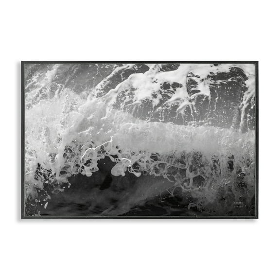 Stupell Industries Pacific Ocean Splash Landscape Photography Black Framed Art Print Wall Art, 18 x 12