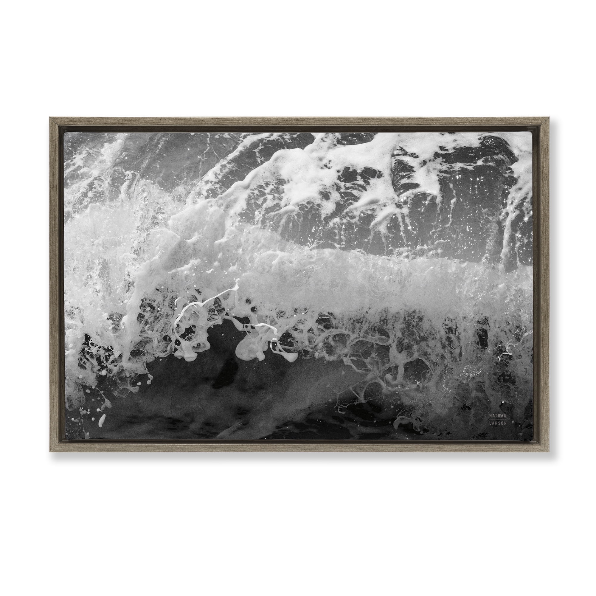 Stupell Industries Pacific Ocean Splash Landscape Photography Brown Floater Framed Canvas Art Print Wall Art, 25 x 17