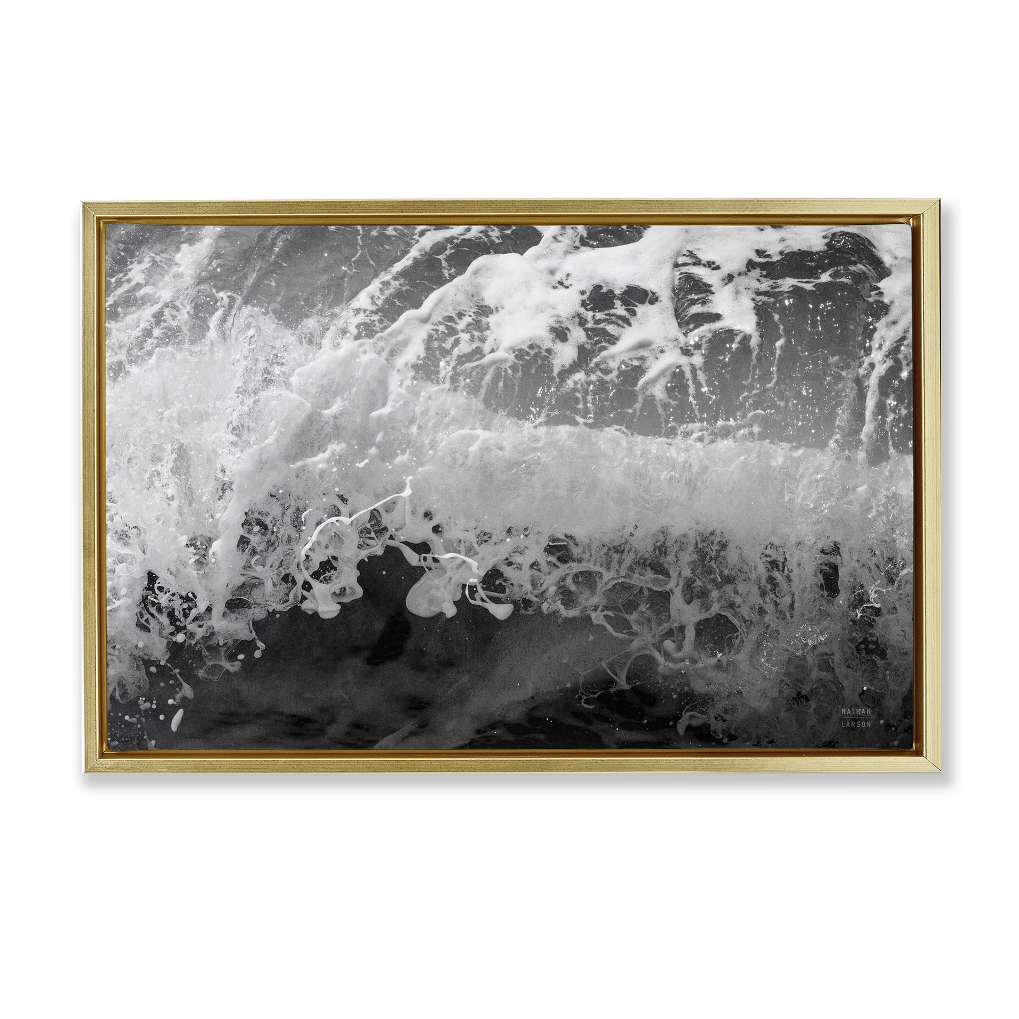 Stupell Industries Pacific Ocean Splash Landscape Photography Gold Floater Framed Canvas Art Print Wall Art, 31 x 21