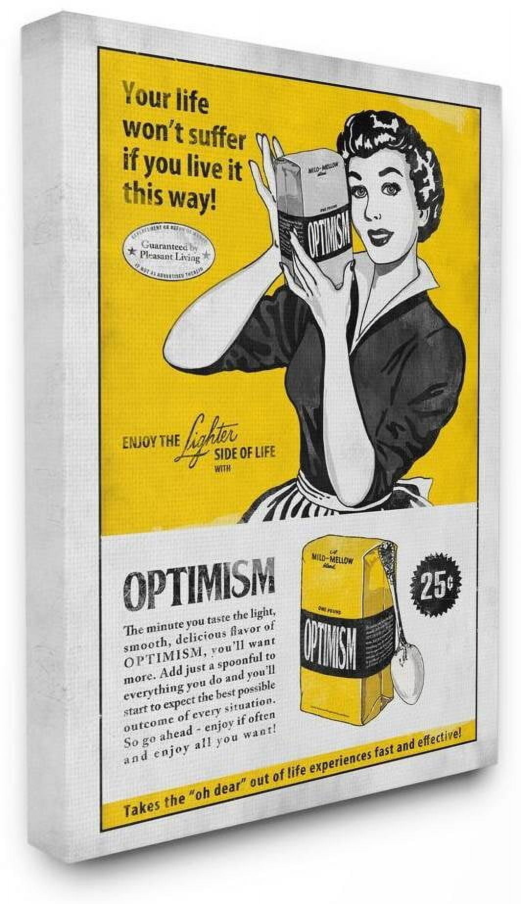 Stupell Industries Packaged Optimism Funny Inspirational Vintage Comic Book Design Canvas Wall Art by Ester Kay