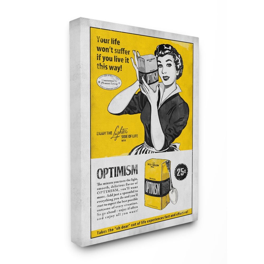 Stupell Industries Packaged Optimism Funny Inspirational Vintage Comic Book Design Canvas Wall Art by Ester Kay