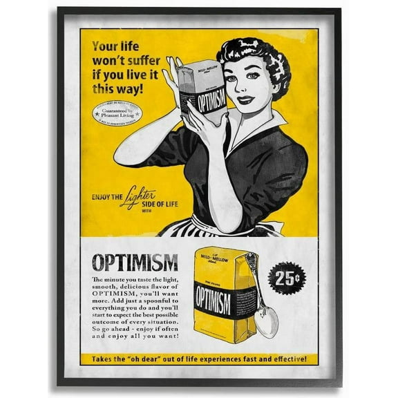Stupell Industries Packaged Optimism Funny Inspirational Vintage Comic Book Design Framed Wall Art by Ester Kay