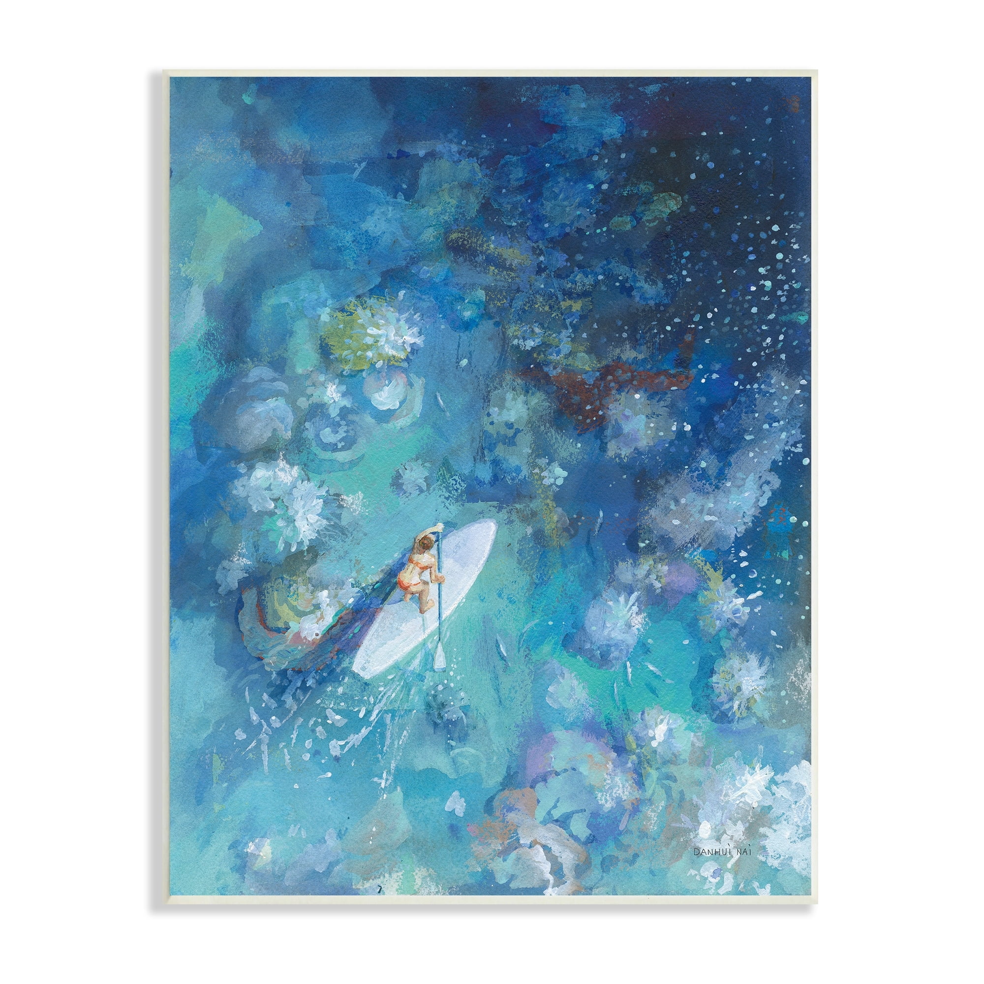 Stupell Industries Paddle Board Ocean Reef Tropical Scene Female Surfer, 10 x 15,Design by Danhui Nai