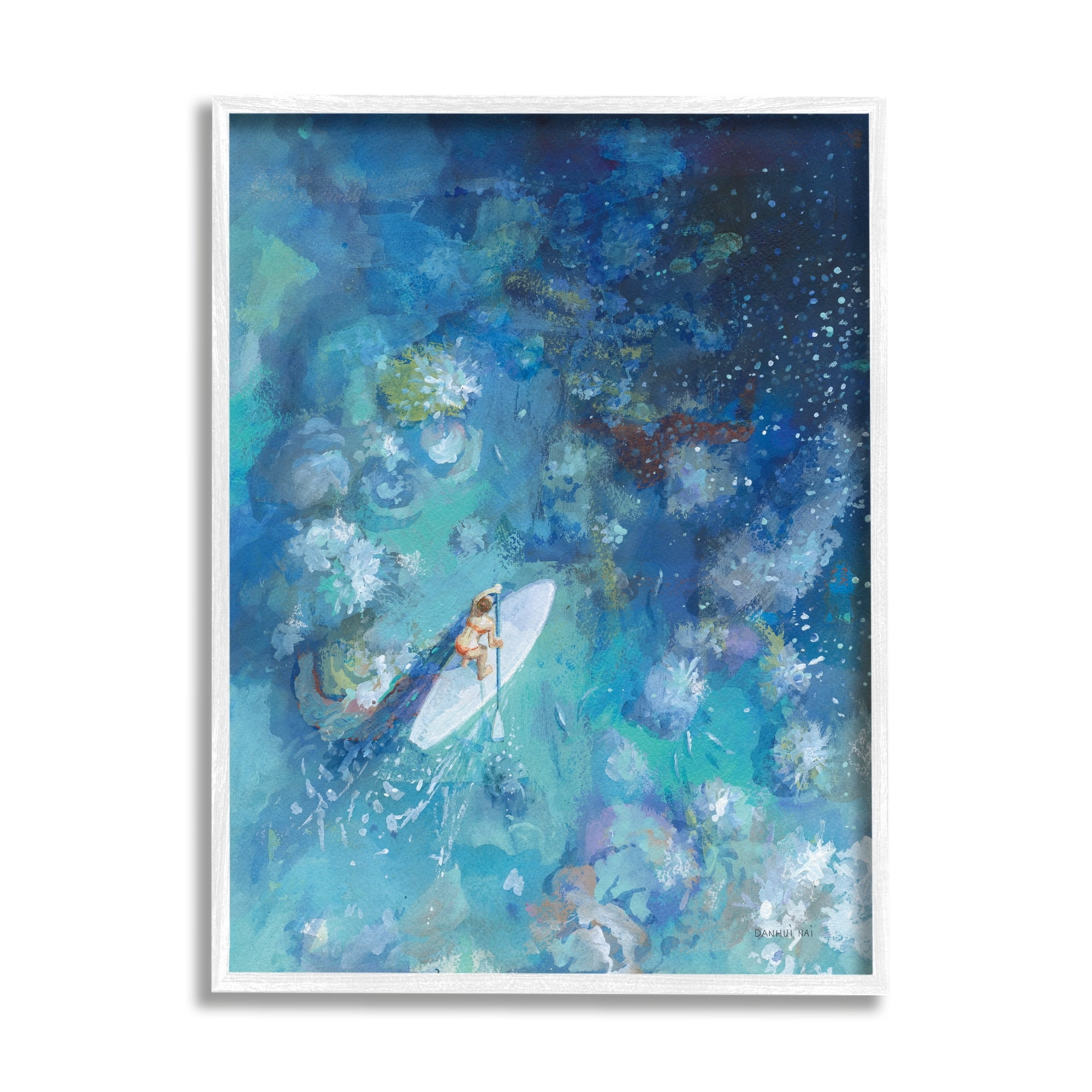 Stupell Industries Paddle Board Ocean Reef Tropical Scene Female Surfer, 11 x 14,Design by Danhui Nai