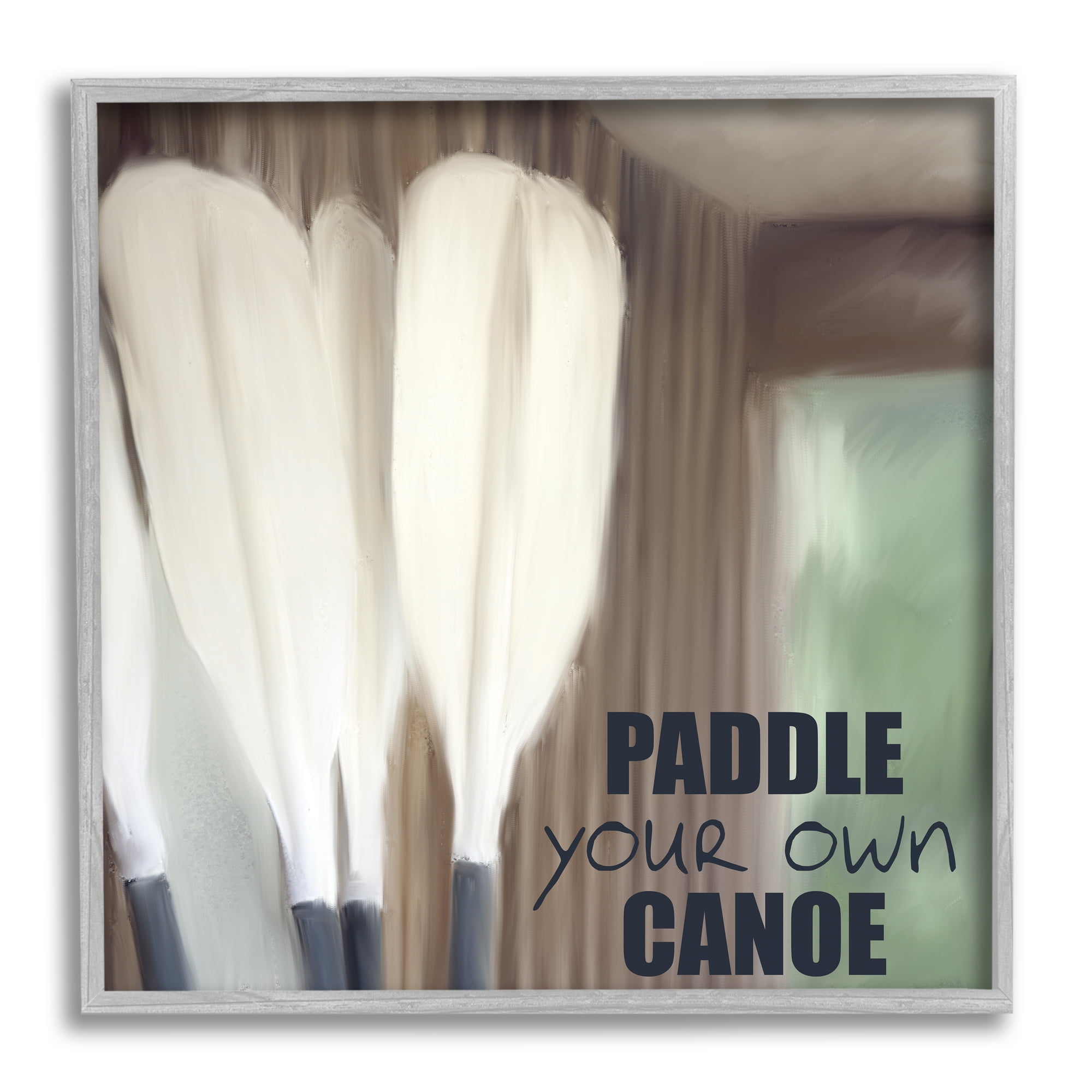 Stupell Industries Paddle Your Own Canoe Inspirational Painting Gray Framed Art Print Wall Art, 24 x 24