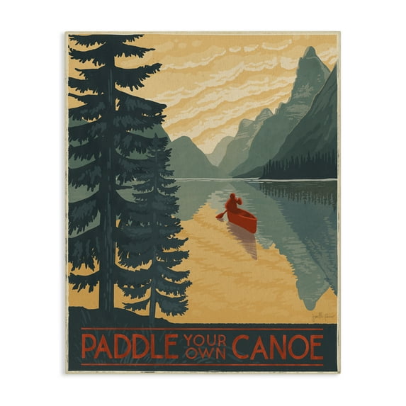 Paddle Your Own Canoe Phrase Mountain Lake Adventure Canvas Art, 24 x 30, Made In USA