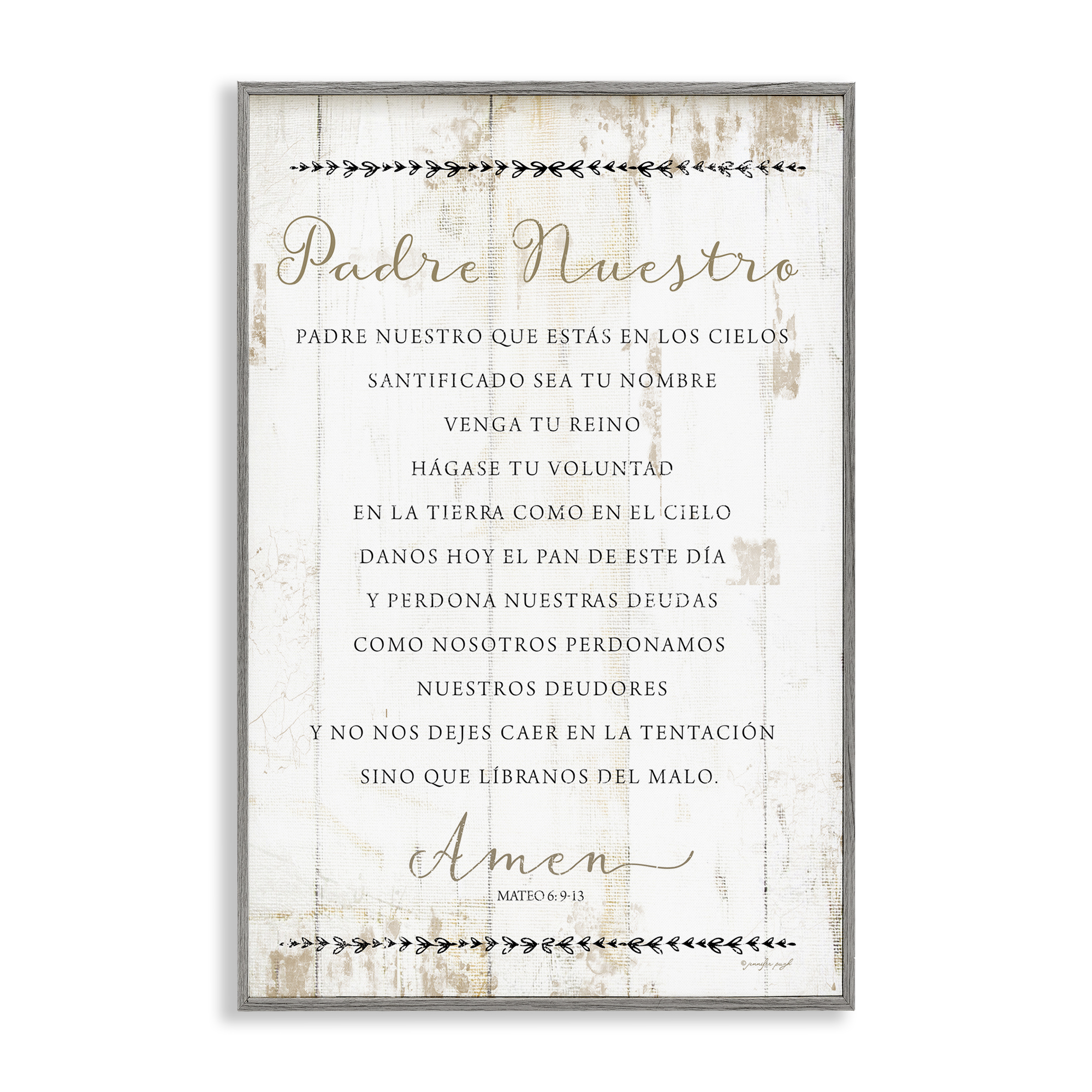 Stupell Industries Padre Nuestro Oración Religious Quotes and Sayings Painting Gray Framed Art Print Wall Art, 18 x 12