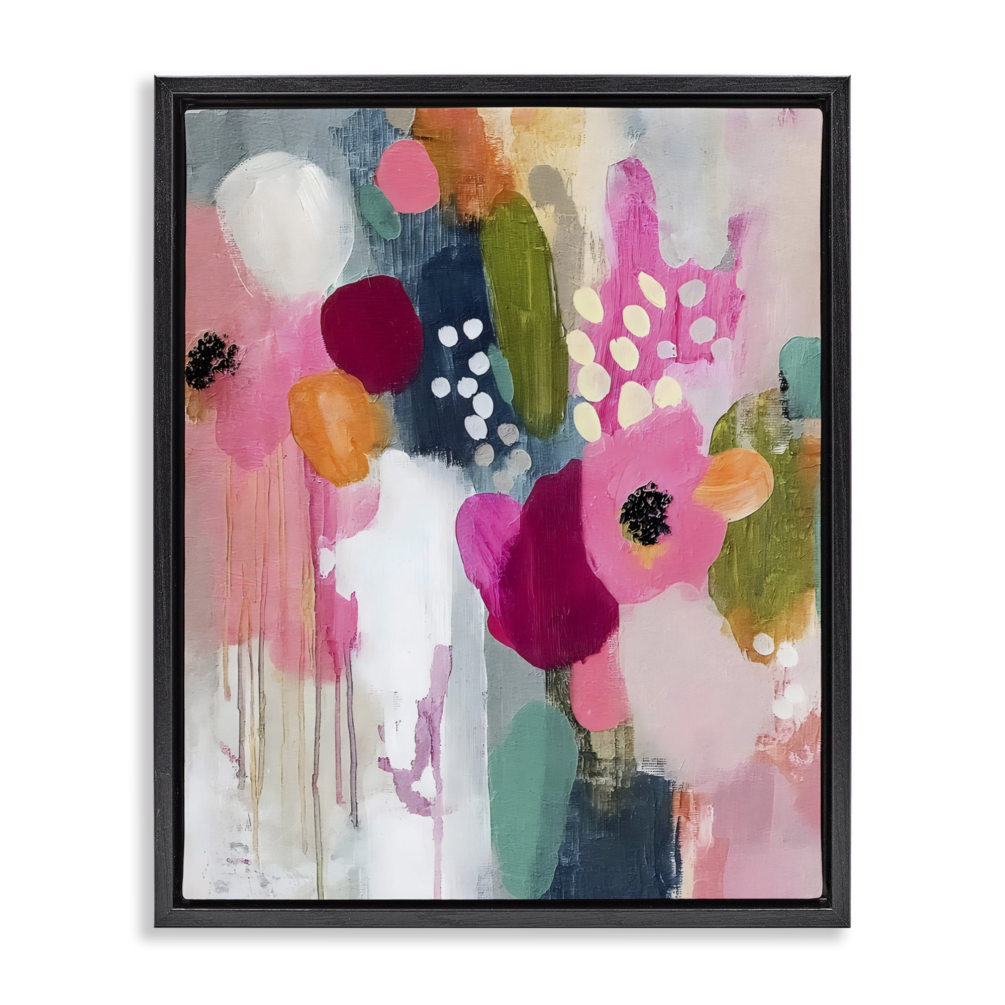 Stupell Industries Paint Drip Blooms Cascade Black Framed Floater Canvas Wall Art, design by Riley B