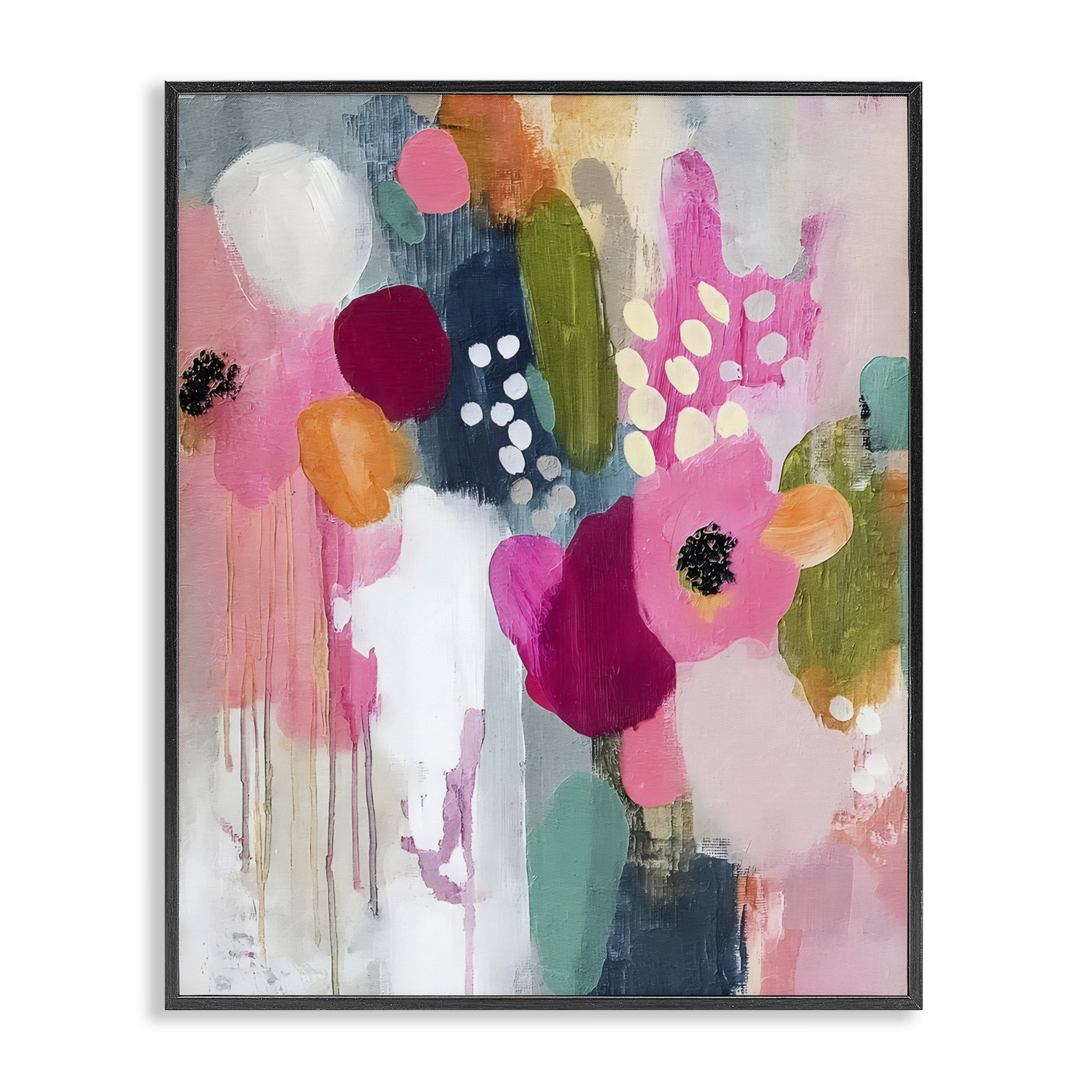 Stupell Industries Paint Drip Blooms Cascade Black Framed Giclee Art, design by Riley B
