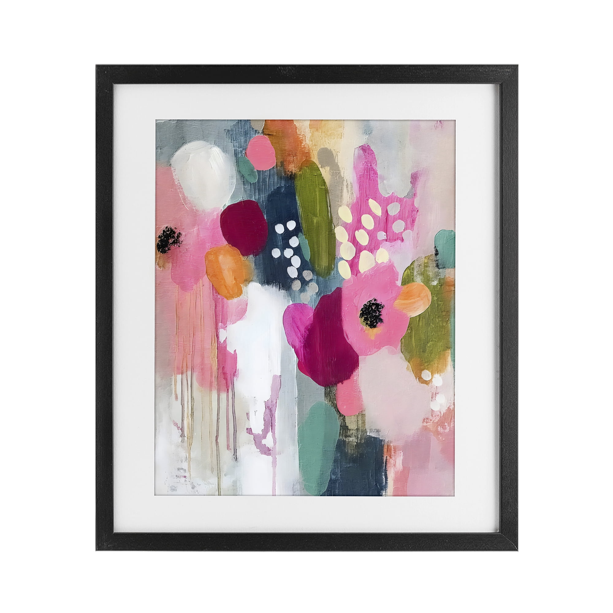 Stupell Industries Paint Drip Blooms Cascade Black Framed Print Under Glass, design by Riley B