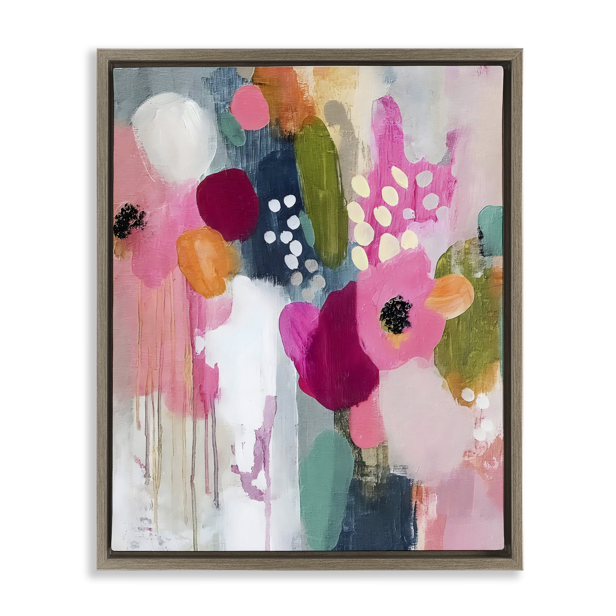 Stupell Industries Paint Drip Blooms Cascade Brown Framed Floater Canvas Wall Art, design by Riley B
