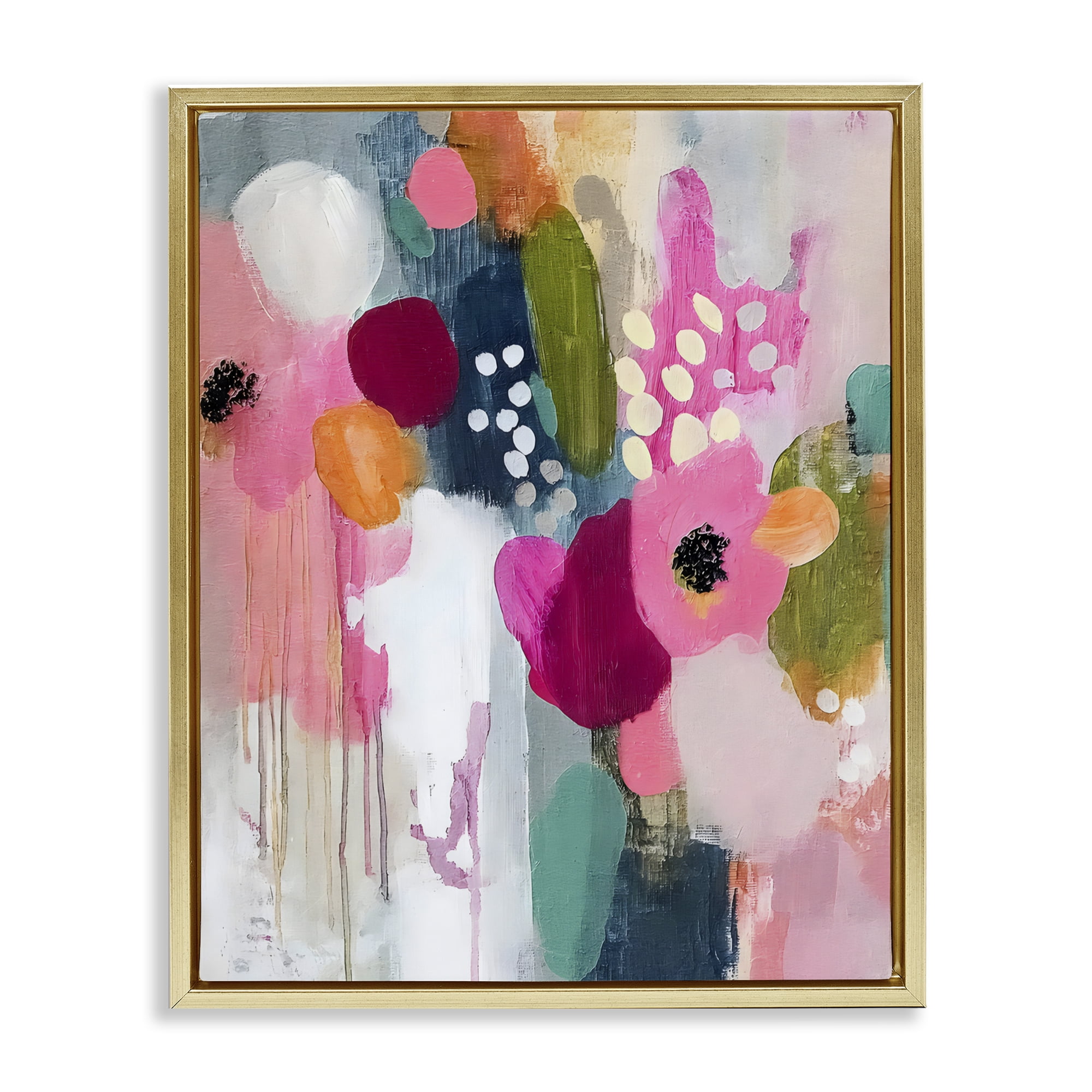 Stupell Industries Paint Drip Blooms Cascade Gold Framed Floater Canvas Wall Art, design by Riley B