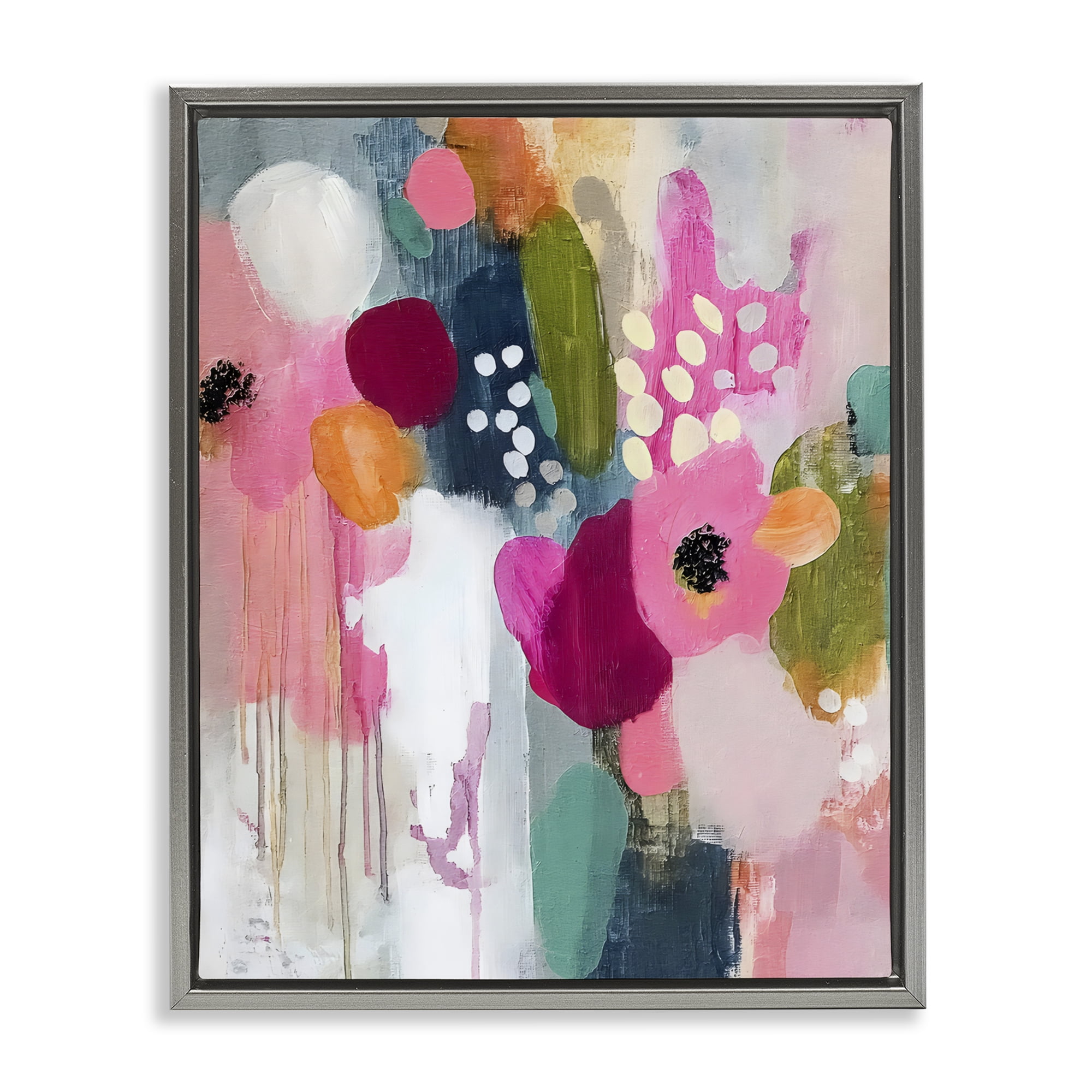 Stupell Industries Paint Drip Blooms Cascade Gray Framed Floater Canvas Wall Art, design by Riley B
