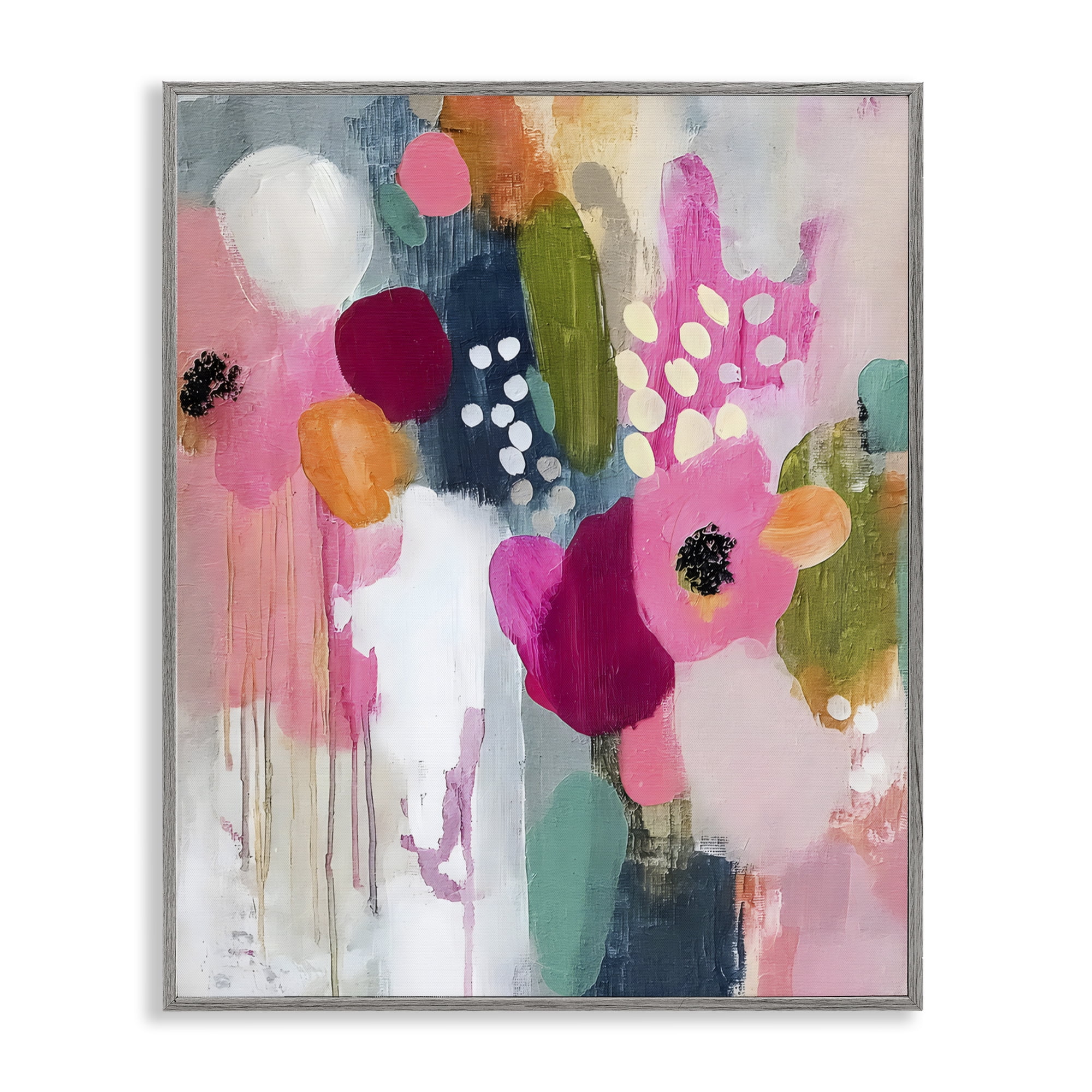 Stupell Industries Paint Drip Blooms Cascade Gray Framed Giclee Art, design by Riley B
