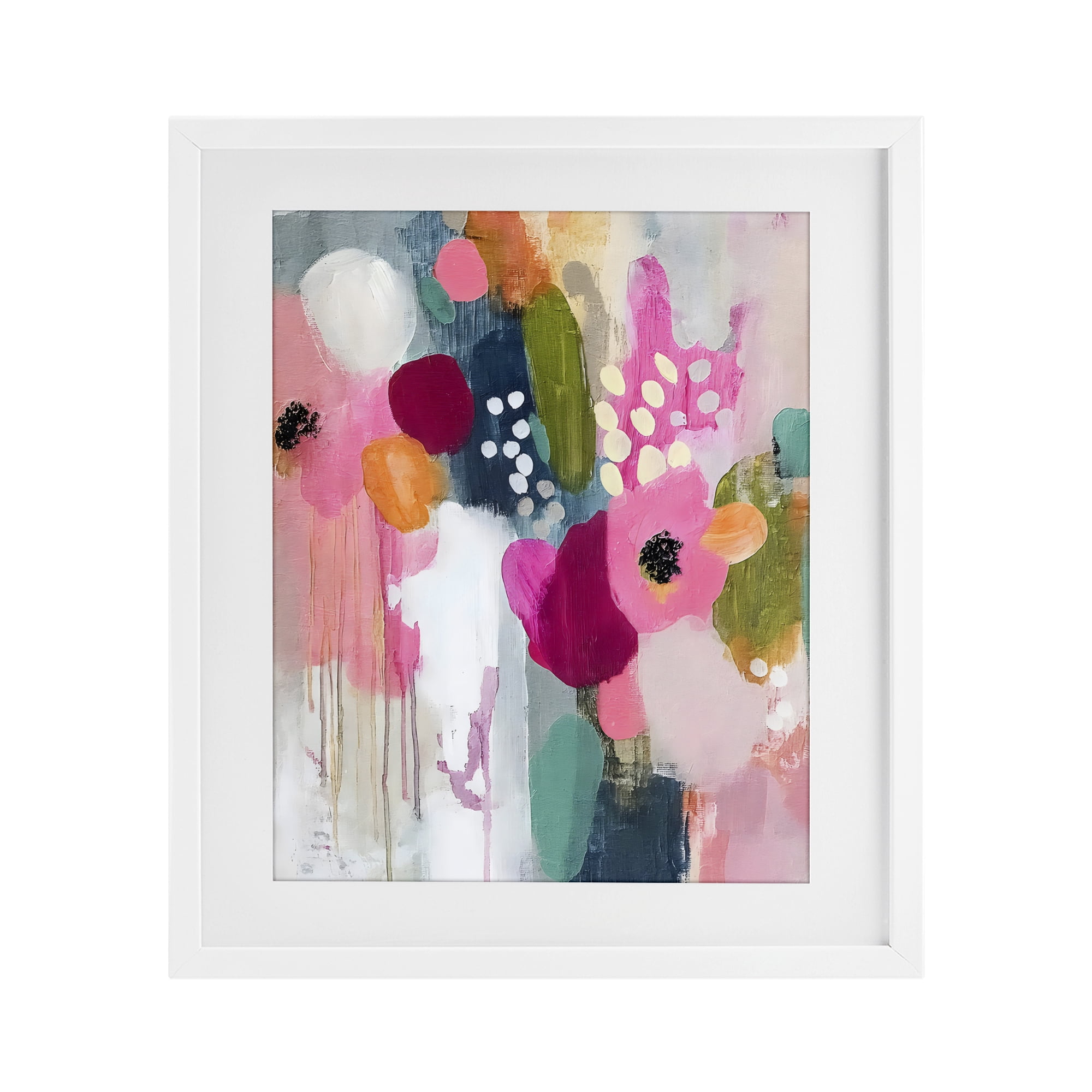 Stupell Industries Paint Drip Blooms Cascade White Framed Print Under Glass, design by Riley B