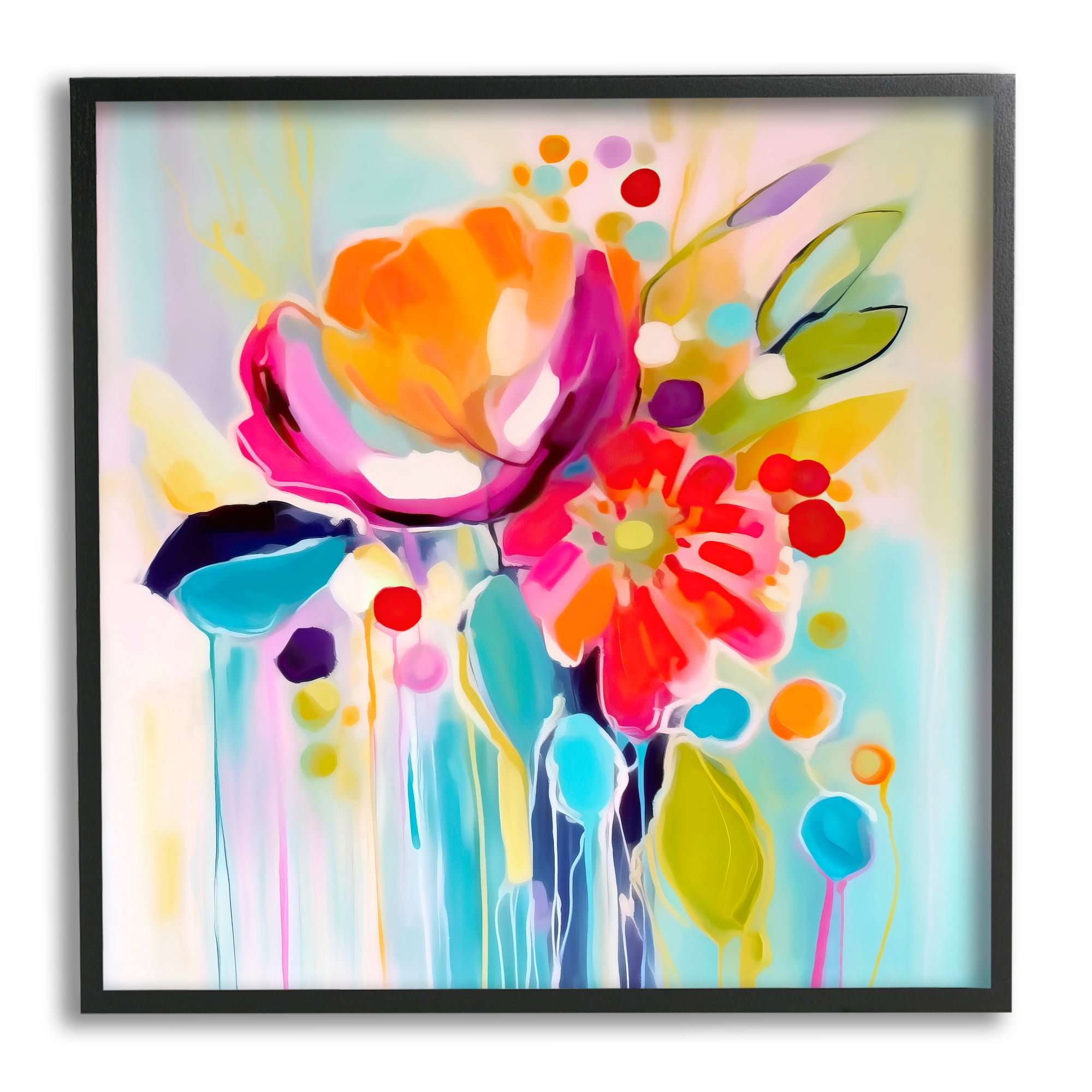 Stupell Industries Paint Drip Florals Botanical & Floral Painting Black Framed Art Print Wall Art, 12 x 12