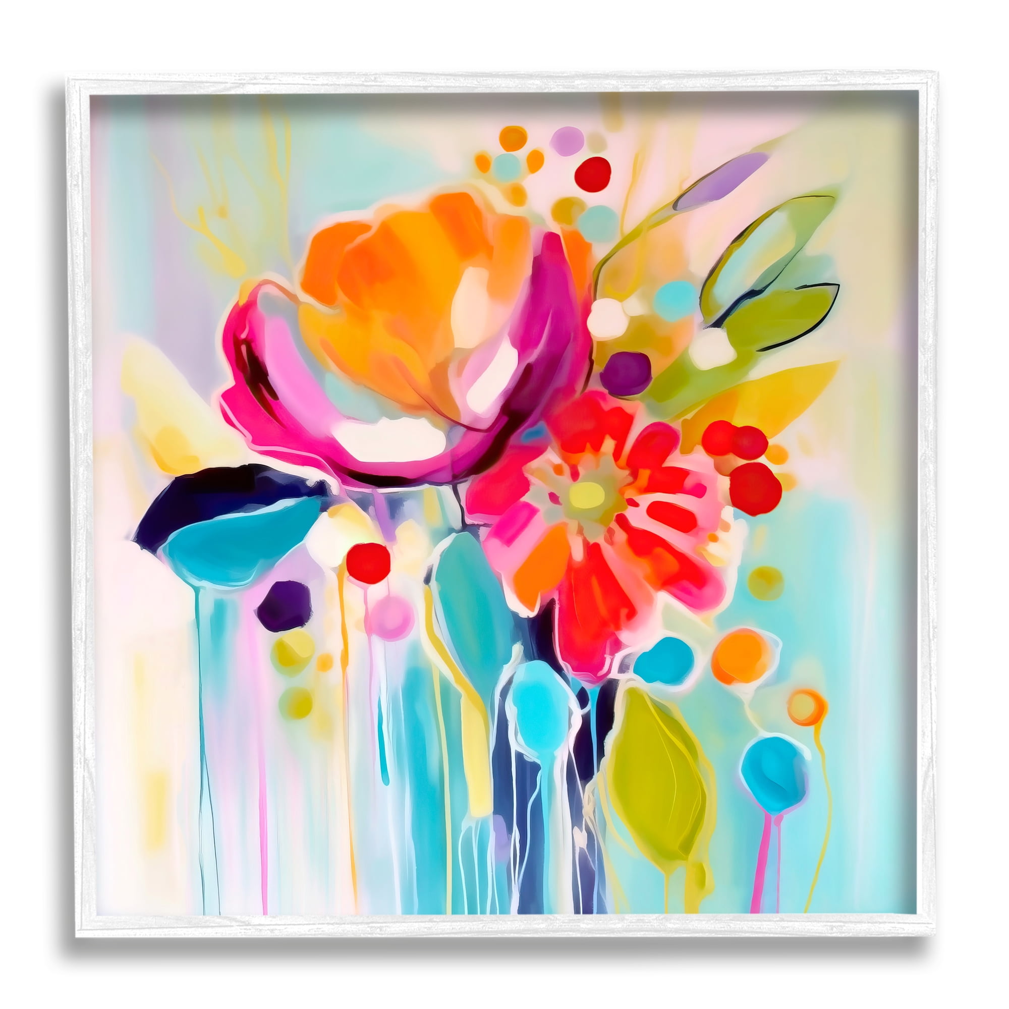 Stupell Industries Paint Drip Florals Botanical & Floral Painting White Framed Art Print Wall Art, 17 x 17