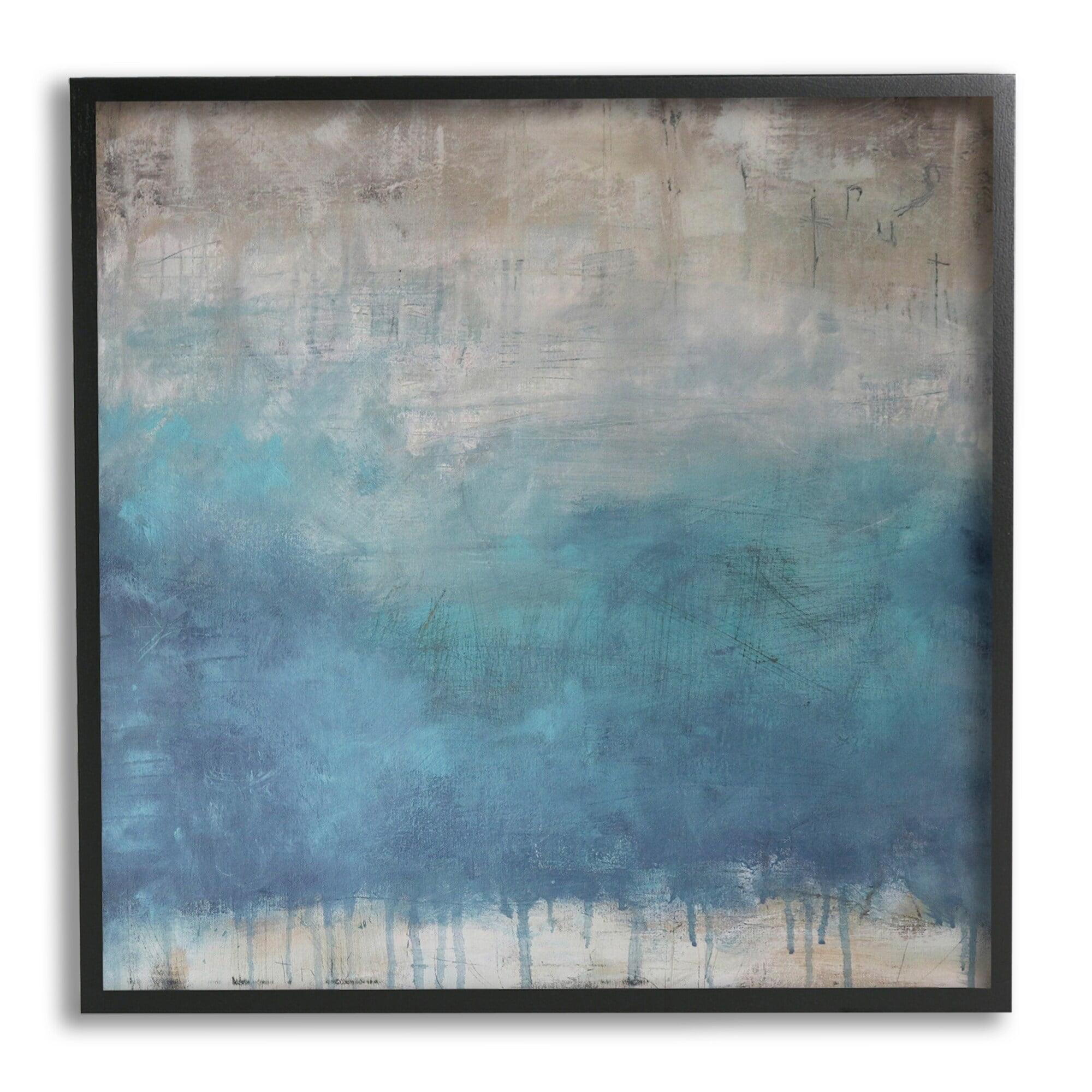 Stupell Industries Paint Drip Hatched Blue Abstract Modern Ombre Painting Black Framed Art Print Wall Art, Design by Judi Bagnato