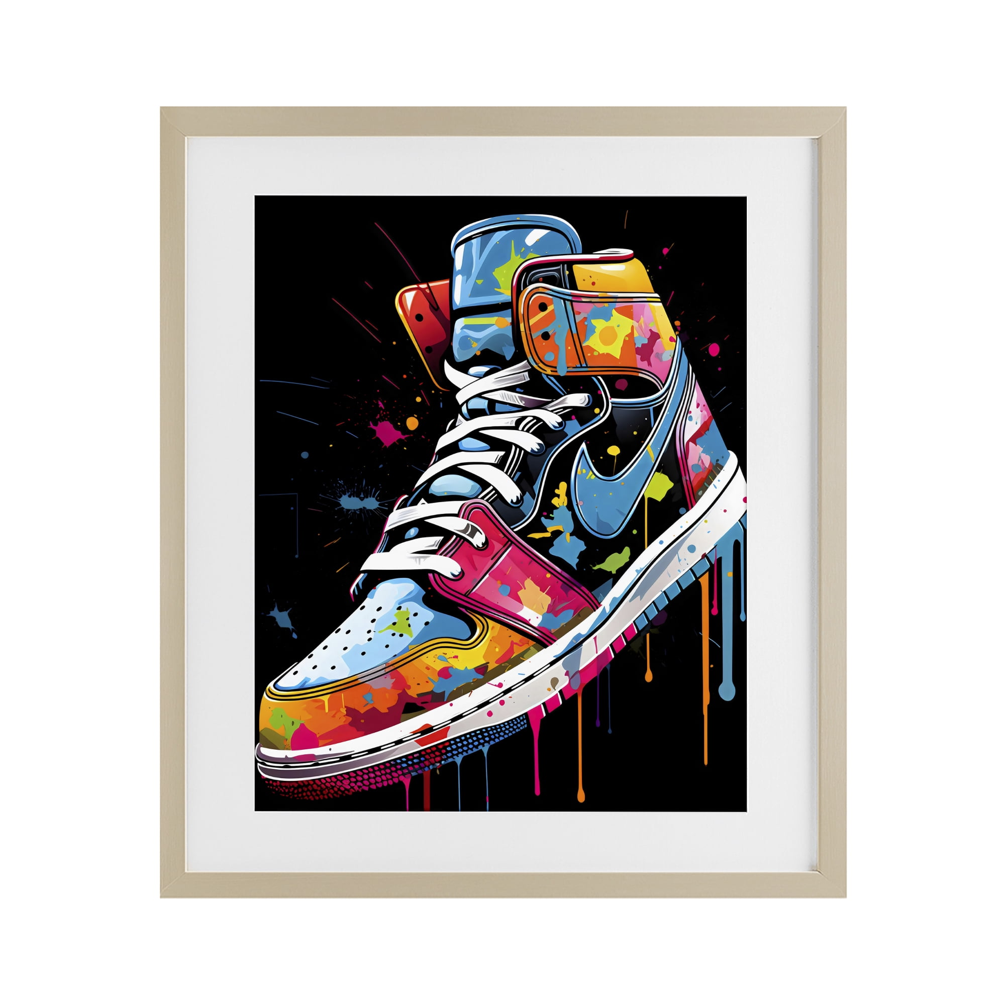 Stupell Industries Paint Drip High Top Sneakers Birch Framed Print Under Glass, design by Creative Studio
