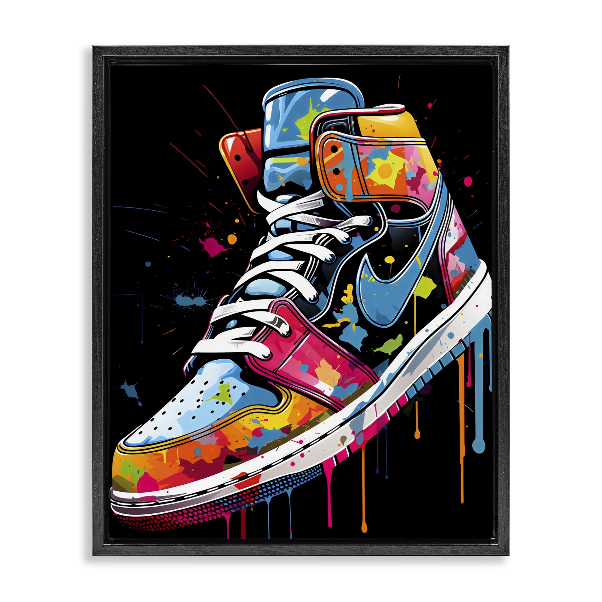Stupell Industries Paint Drip High Top Sneakers Black Framed Floater Canvas Wall Art, design by Creative Studio