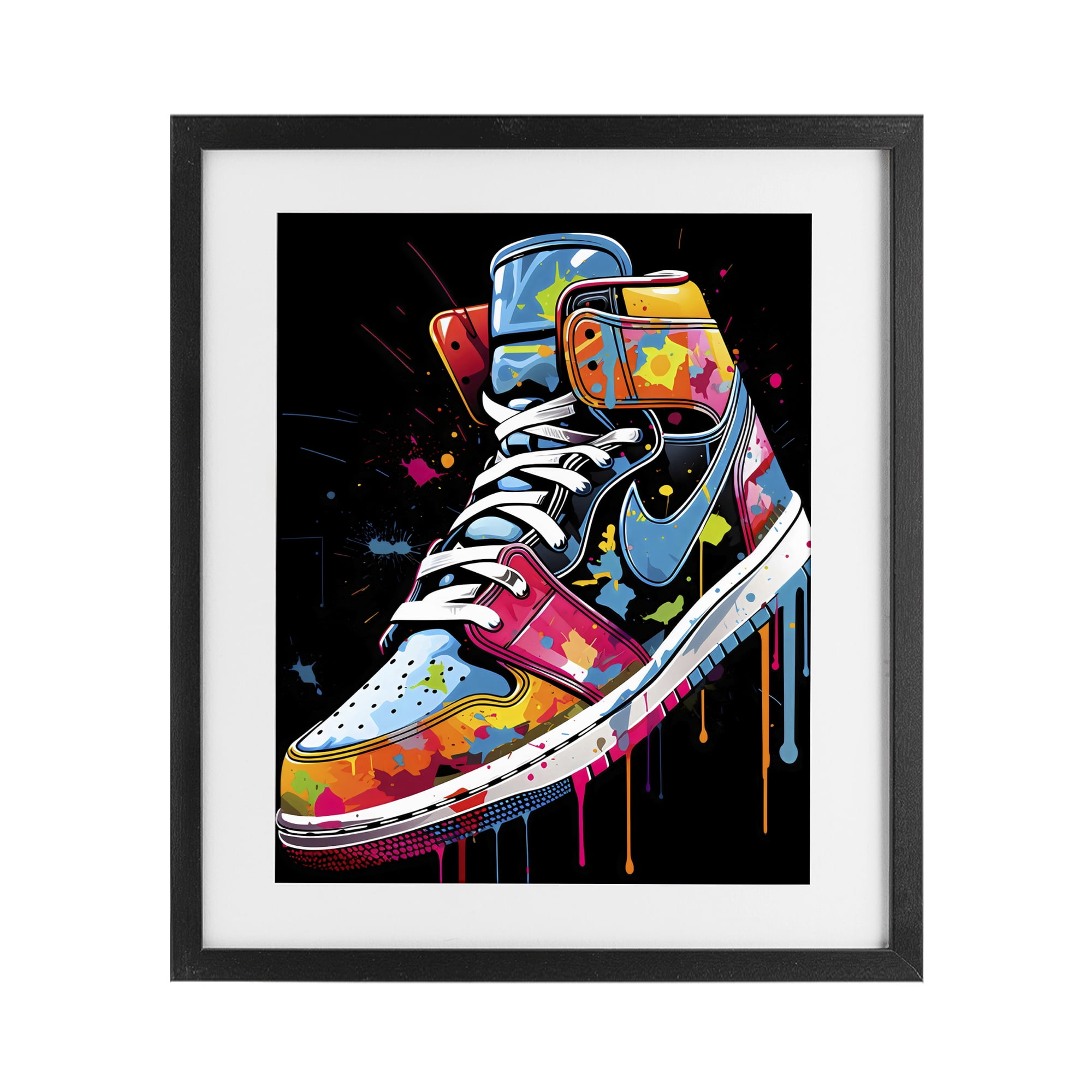 Stupell Industries Paint Drip High Top Sneakers Black Framed Print Under Glass, design by Creative Studio