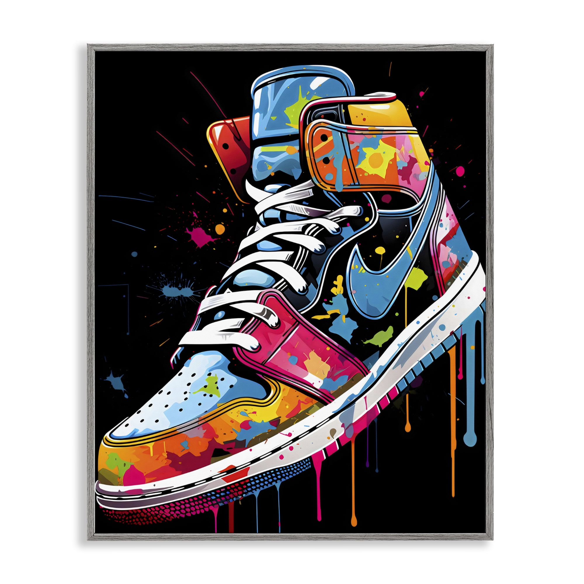 Stupell Industries Paint Drip High Top Sneakers Gray Framed Giclee Art, design by Creative Studio