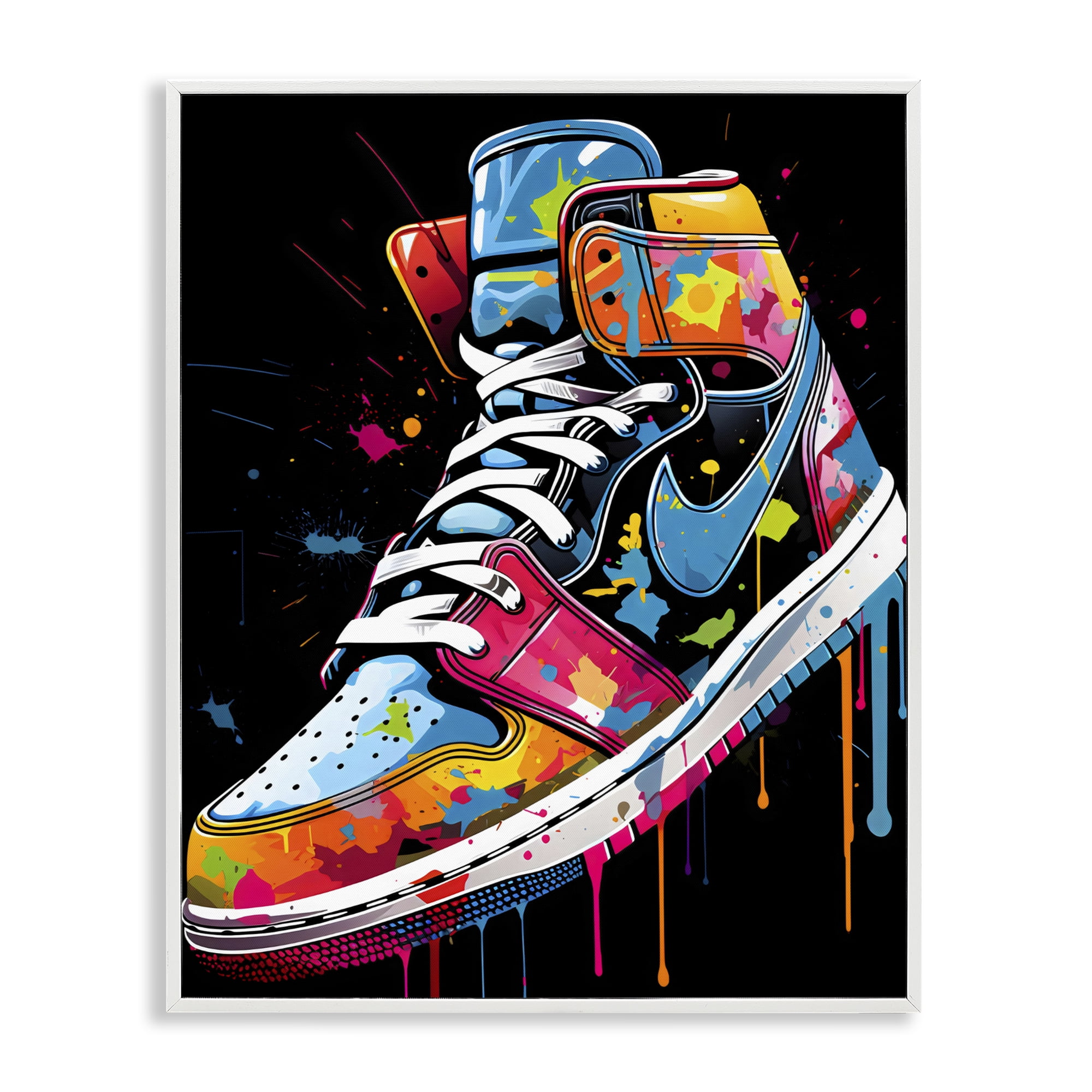 Stupell Industries Paint Drip High Top Sneakers White Framed Giclee Art, design by Creative Studio