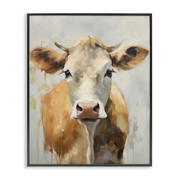 Stupell Industries Paint Drip Jersey Cow Animals Painting Black Framed Art Print Wall Art, 11 x 14