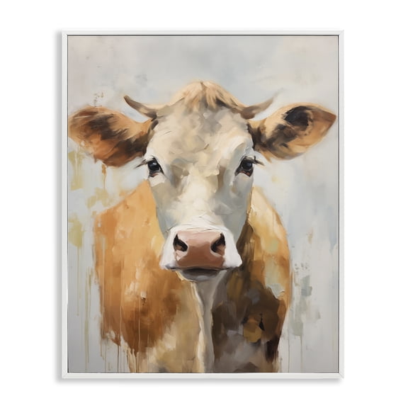 Stupell Industries Paint Drip Jersey Cow Animals Painting White Framed Art Print Wall Art, 24 x 30