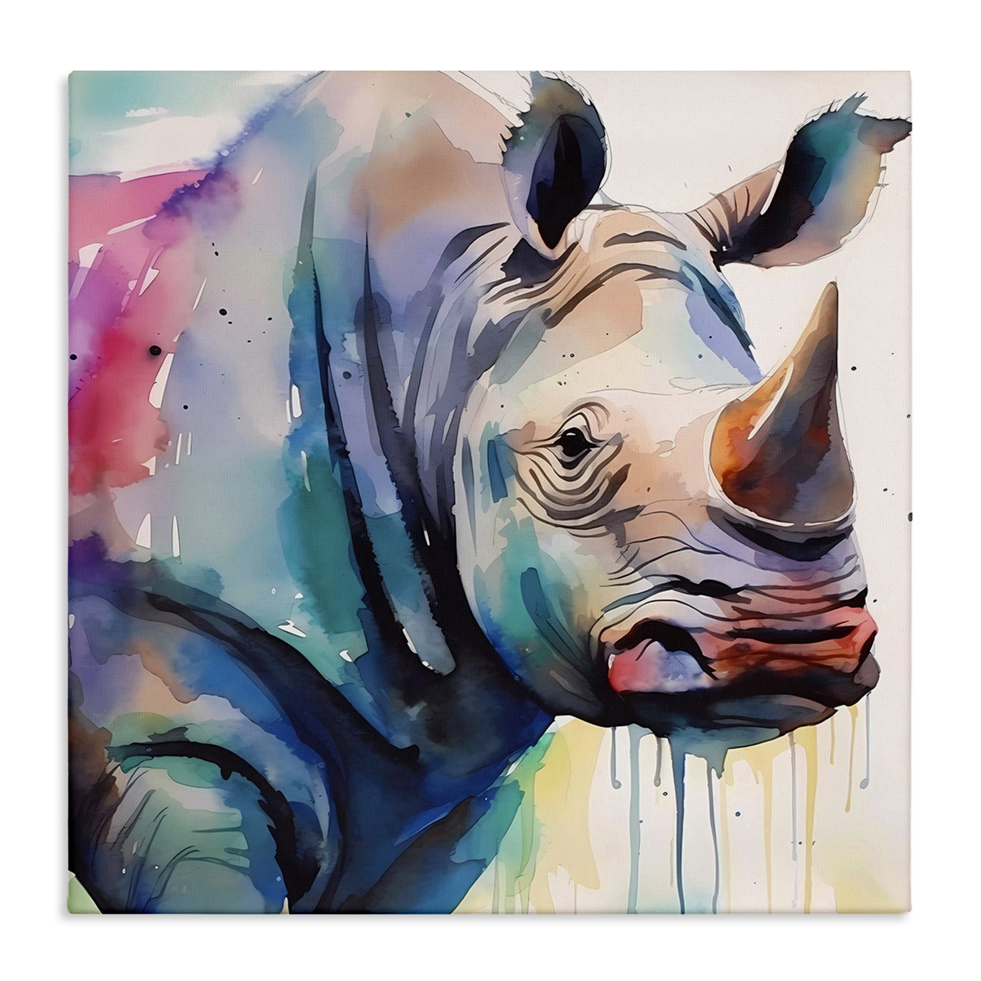Stupell Industries Paint Drip Rhinoceros Animals & Insects Painting Gallery Wrapped Canvas Art Print Wall Art, 36 x 36