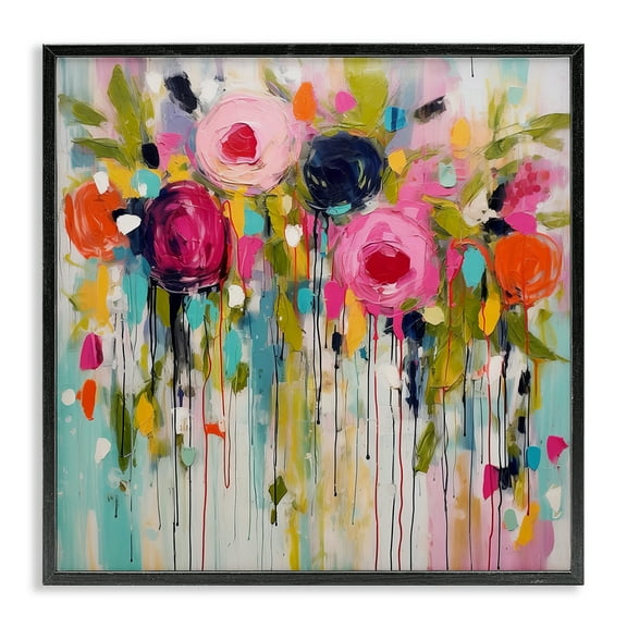 Stupell Industries Paint Drip Roses Plants & Flowers Painting Black Framed Art Print Wall Art, 12 x 12