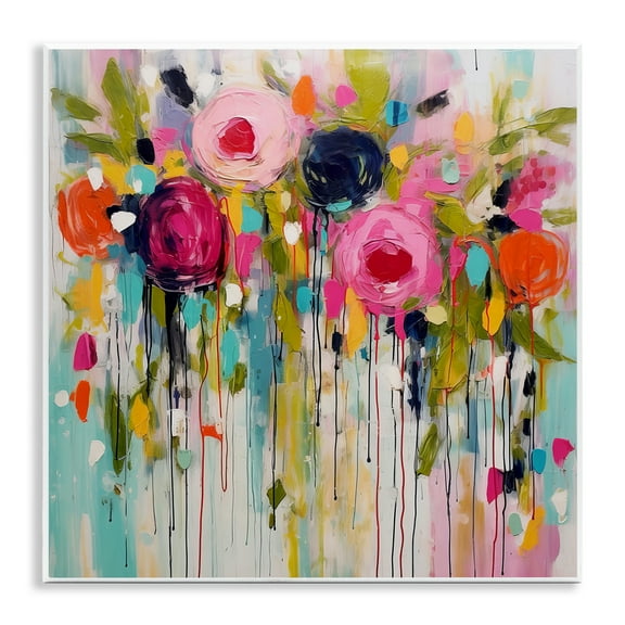 Stupell Industries Paint Drip Roses Plants & Flowers Painting Unframed Art Print Wall Art, 12 x 12