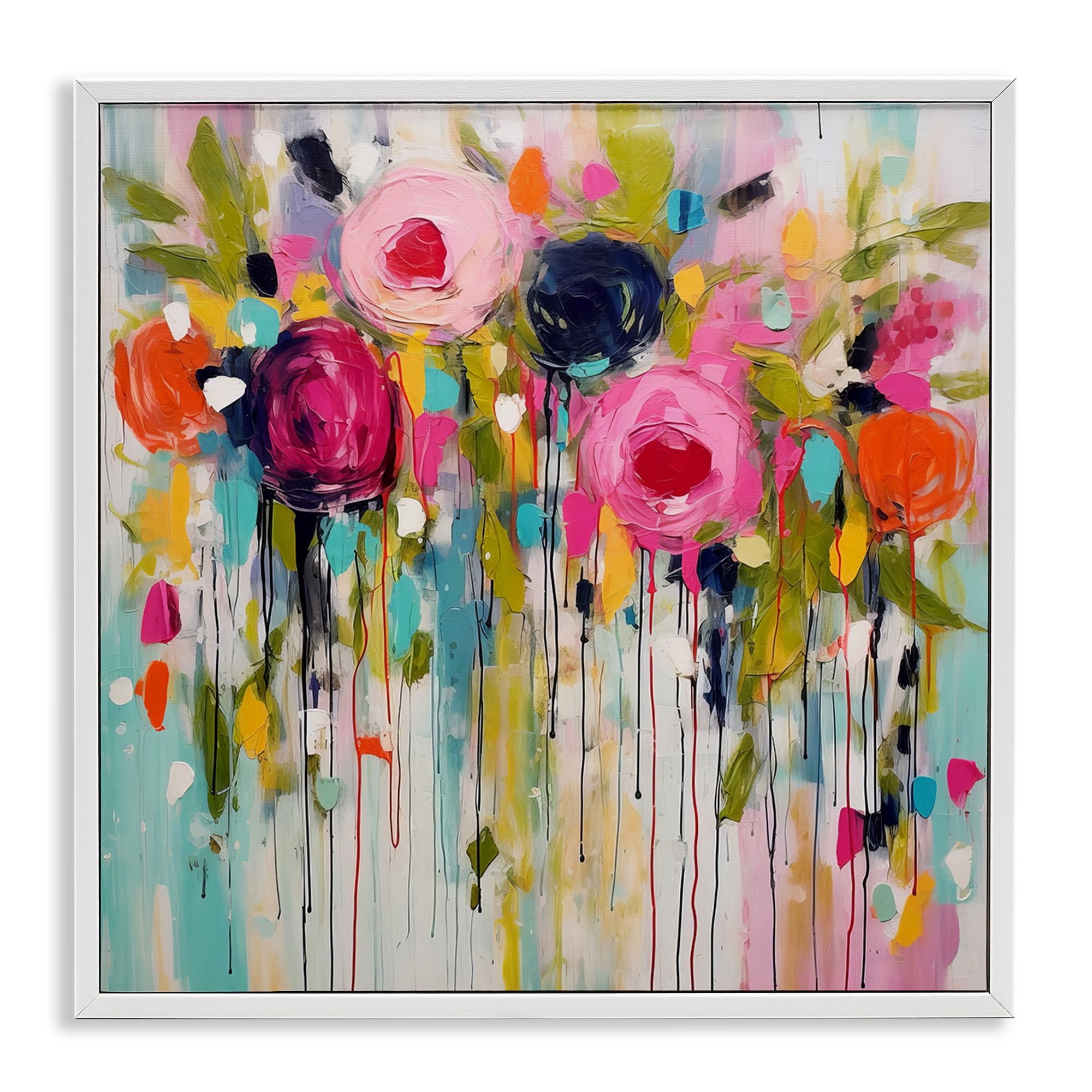 Stupell Industries Paint Drip Roses Plants & Flowers Painting White Framed Art Print Wall Art, 17 x 17