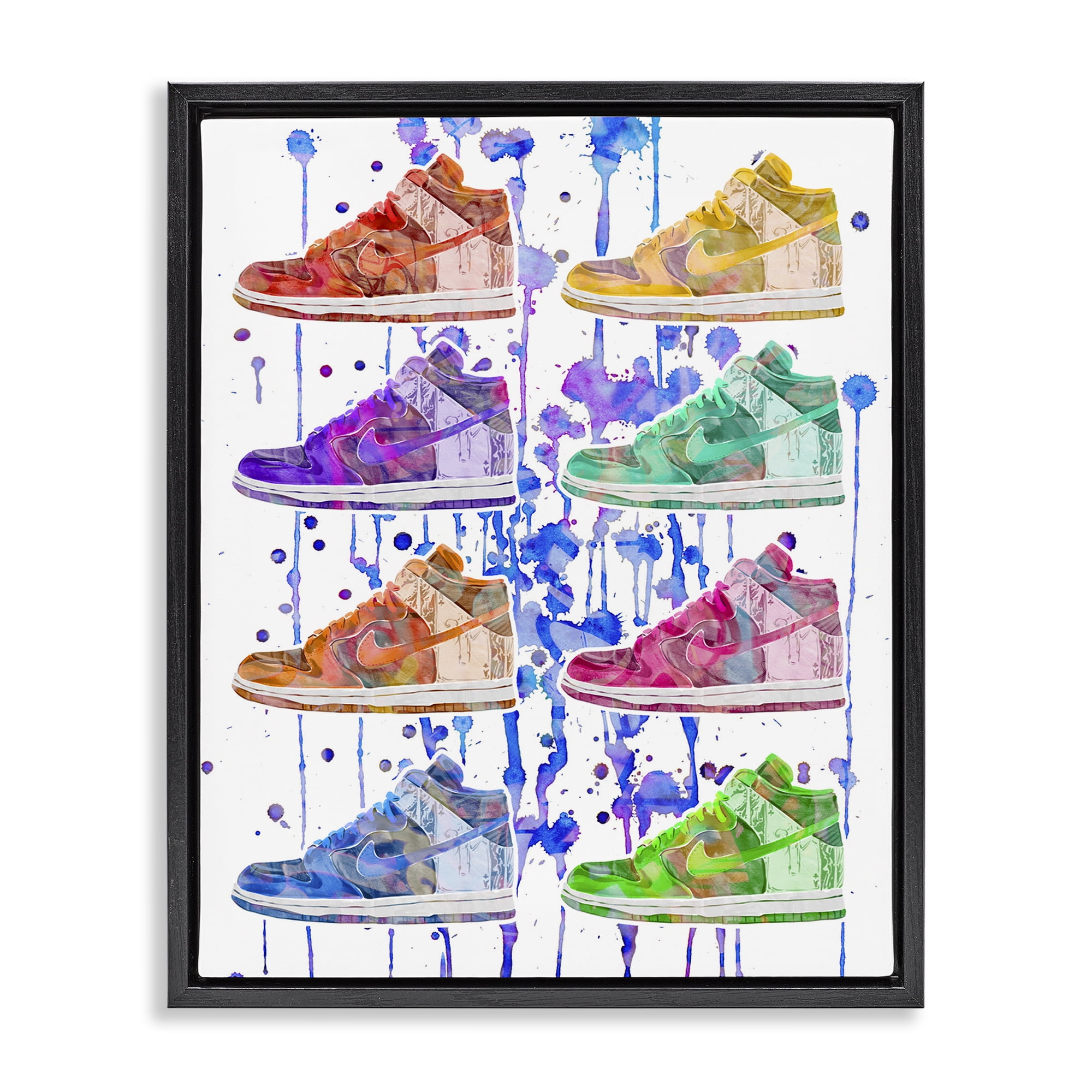Stupell Industries Paint Drip Sneakers Beauty & Fashion Painting Black Floater Framed Art Print Wall Art, 17 x 21